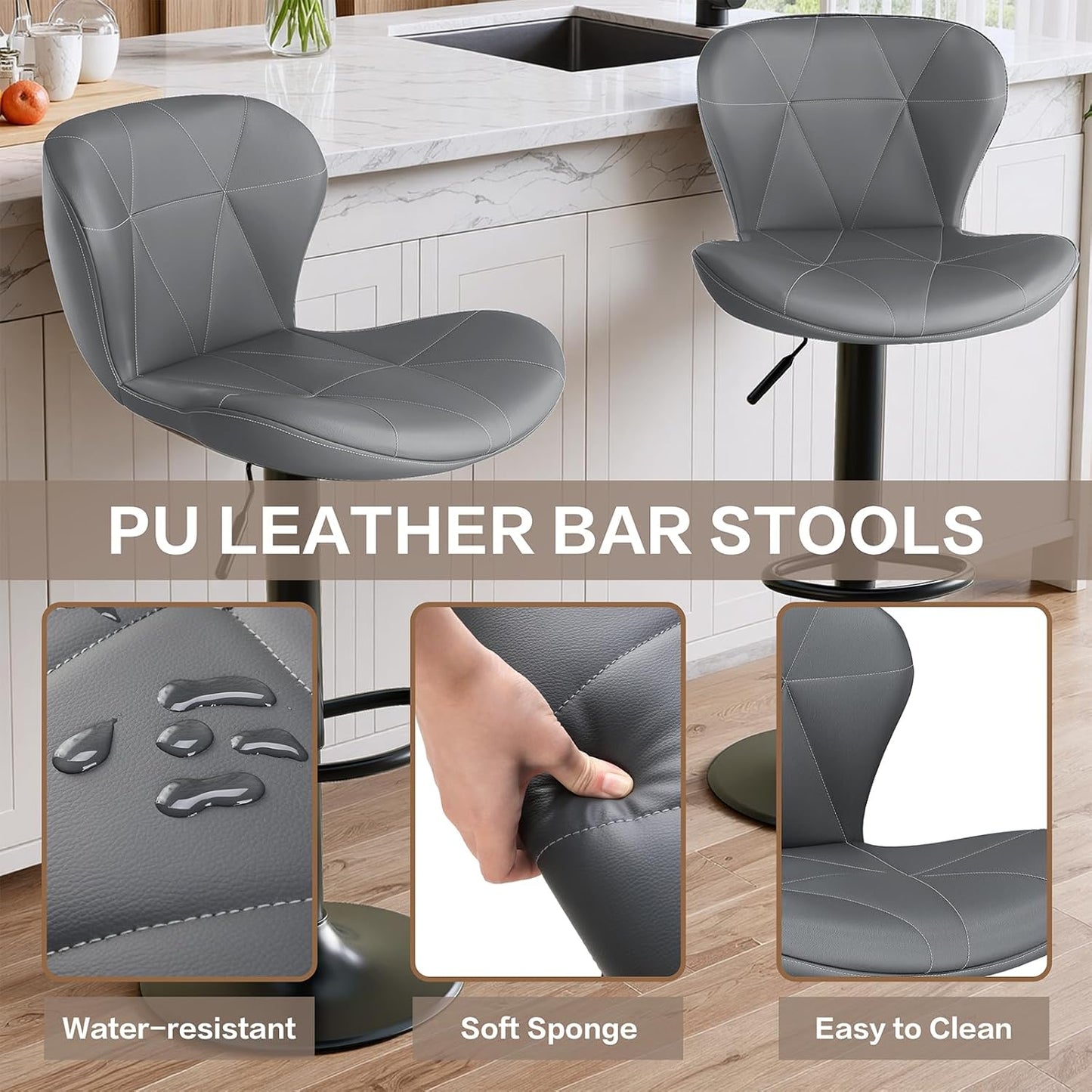 LAZY BUDDY Bar Stools Set of 2/4, Adjustable Counter Height Barstools Swivel Bar Chairs for Kitchen Island, Dining Room