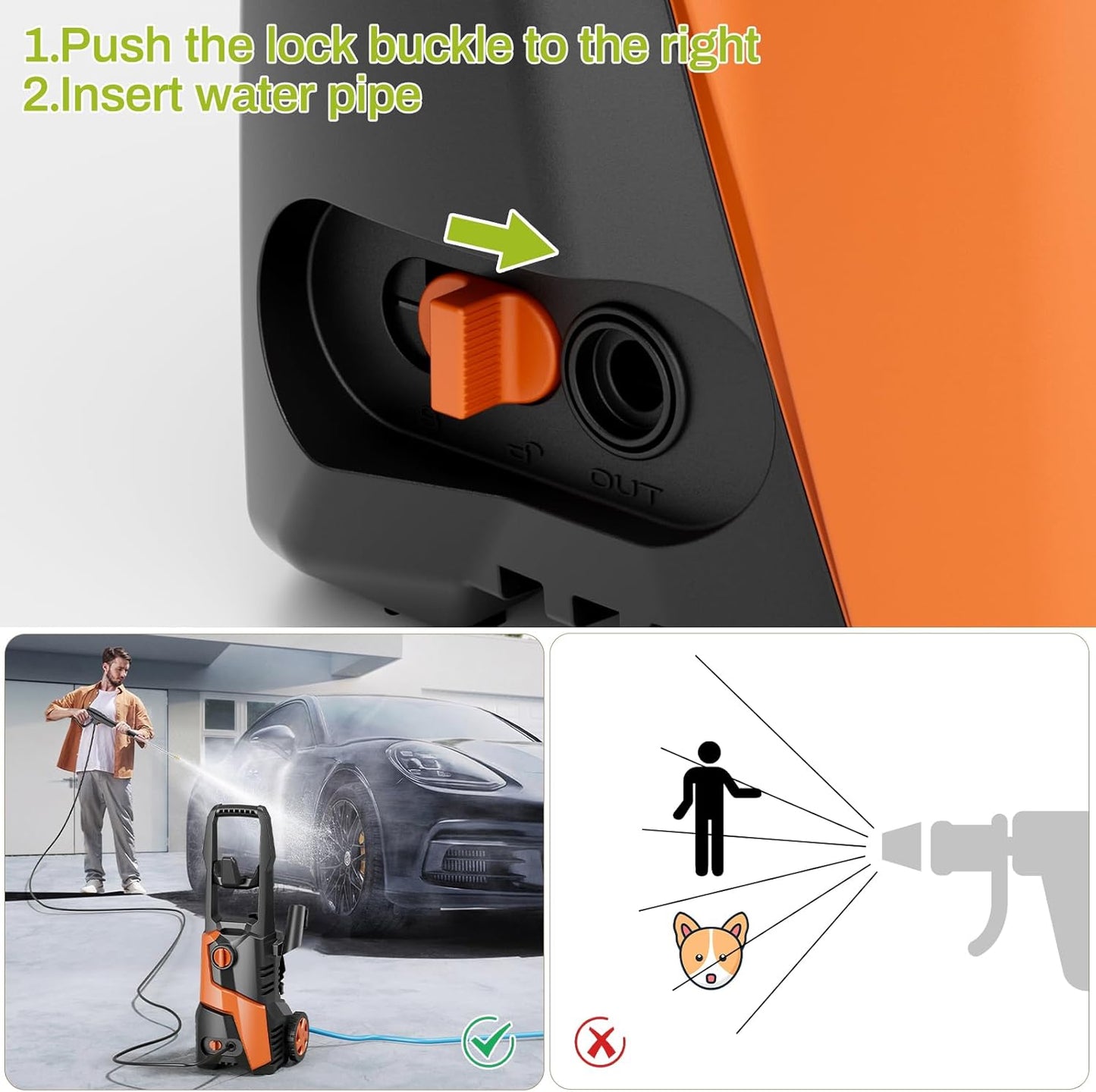 LAZY BUDDY Electric Pressure Washer, 2700 PSI 1.7 GPM Power Washer with 4 Quick Connect Nozzles, High Pressure Cleaning Machine with Foam Cannon for Cars, Fences, Patios