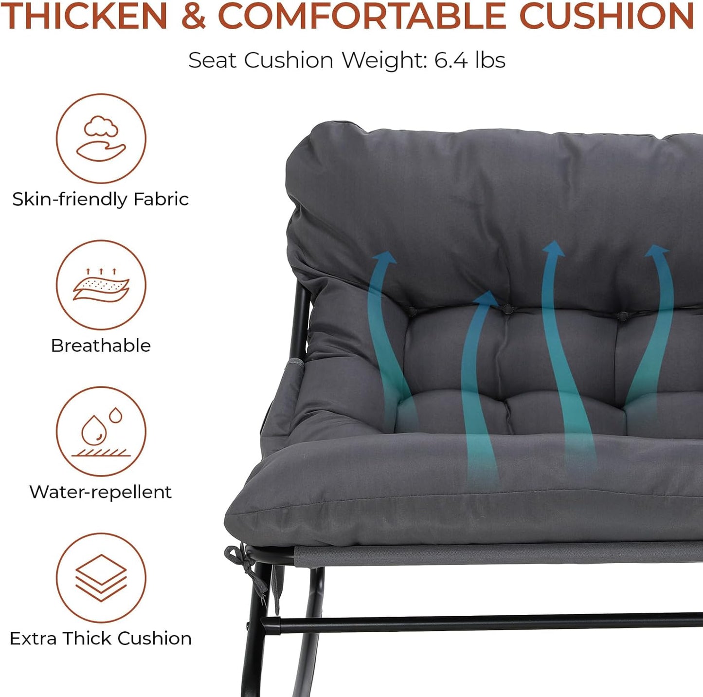 LAZY BUDDY Large Papasan Rocking Chair with Ottoman, Patio Lounge Chair Rocker with 7.4'' Thick Cushion, for Indoor Outdoor Use