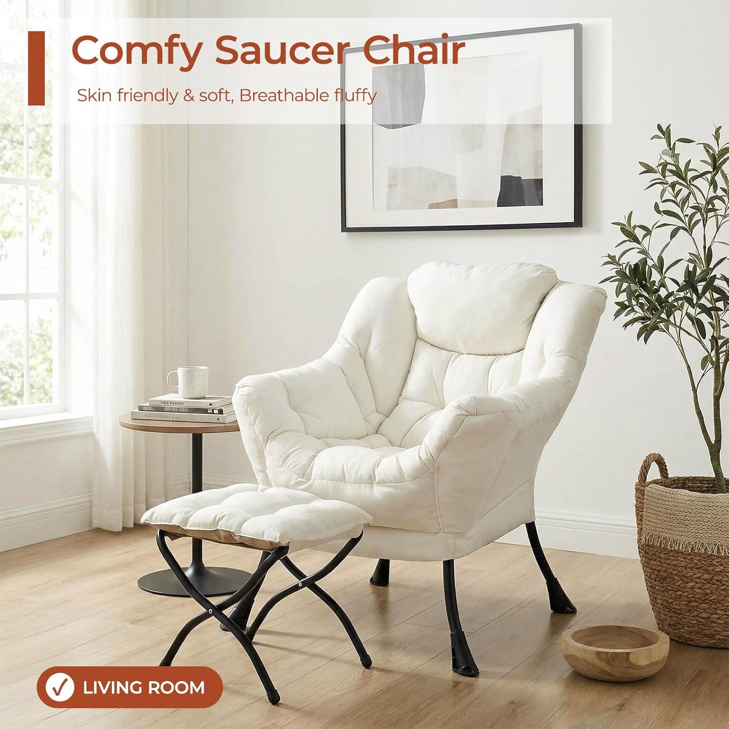 LAZY BUDDY Lazy Chair with Side Pocket, Upholstered Accent Lounge Chair Reading Armchair for Living Room, Bedroom