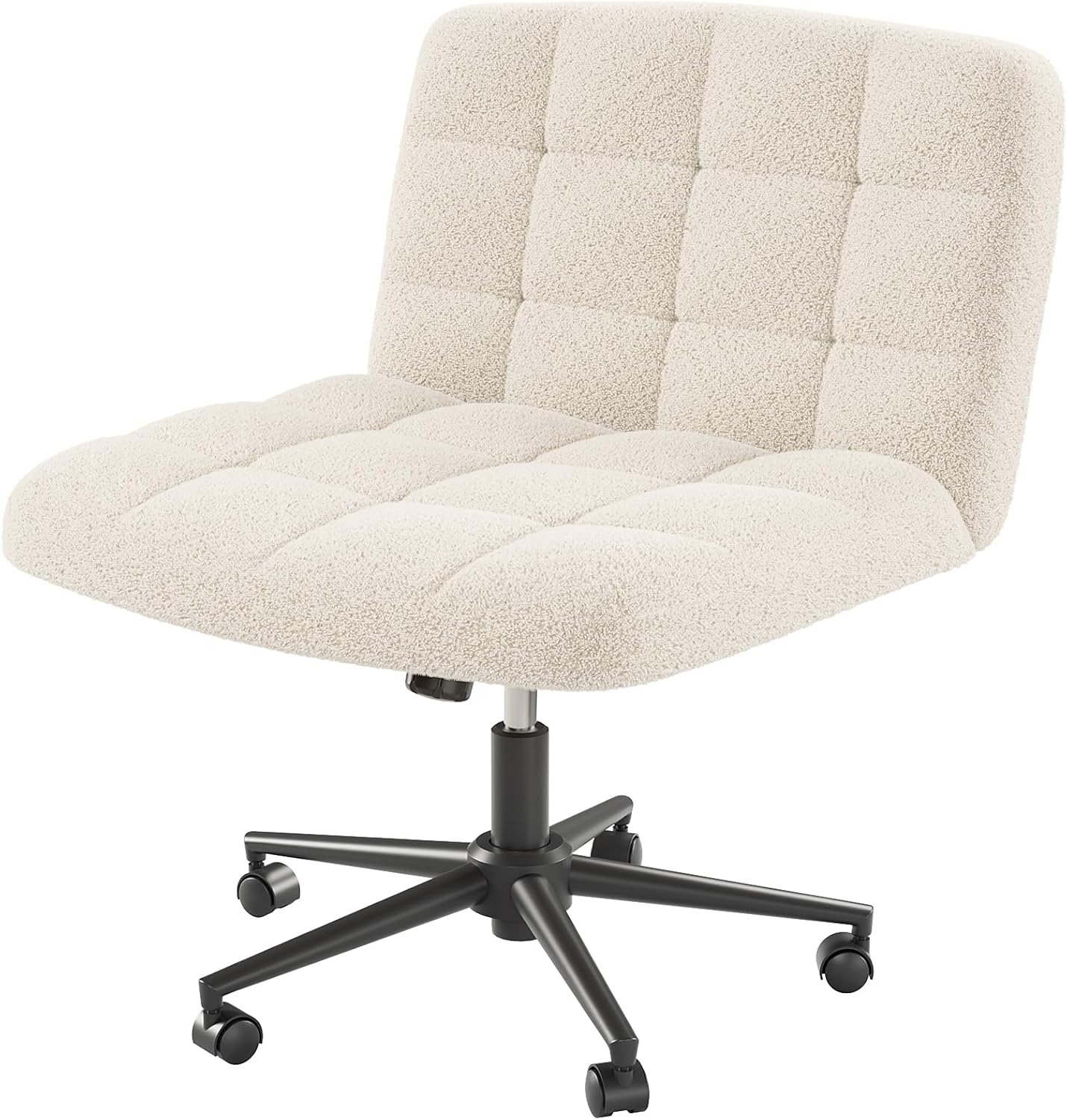 LAZY BUDDY Office Chair, Armless Criss Cross Legged Chair with Wheels, Comfy Home Vanity Task Computer Chair, Adjustable Height