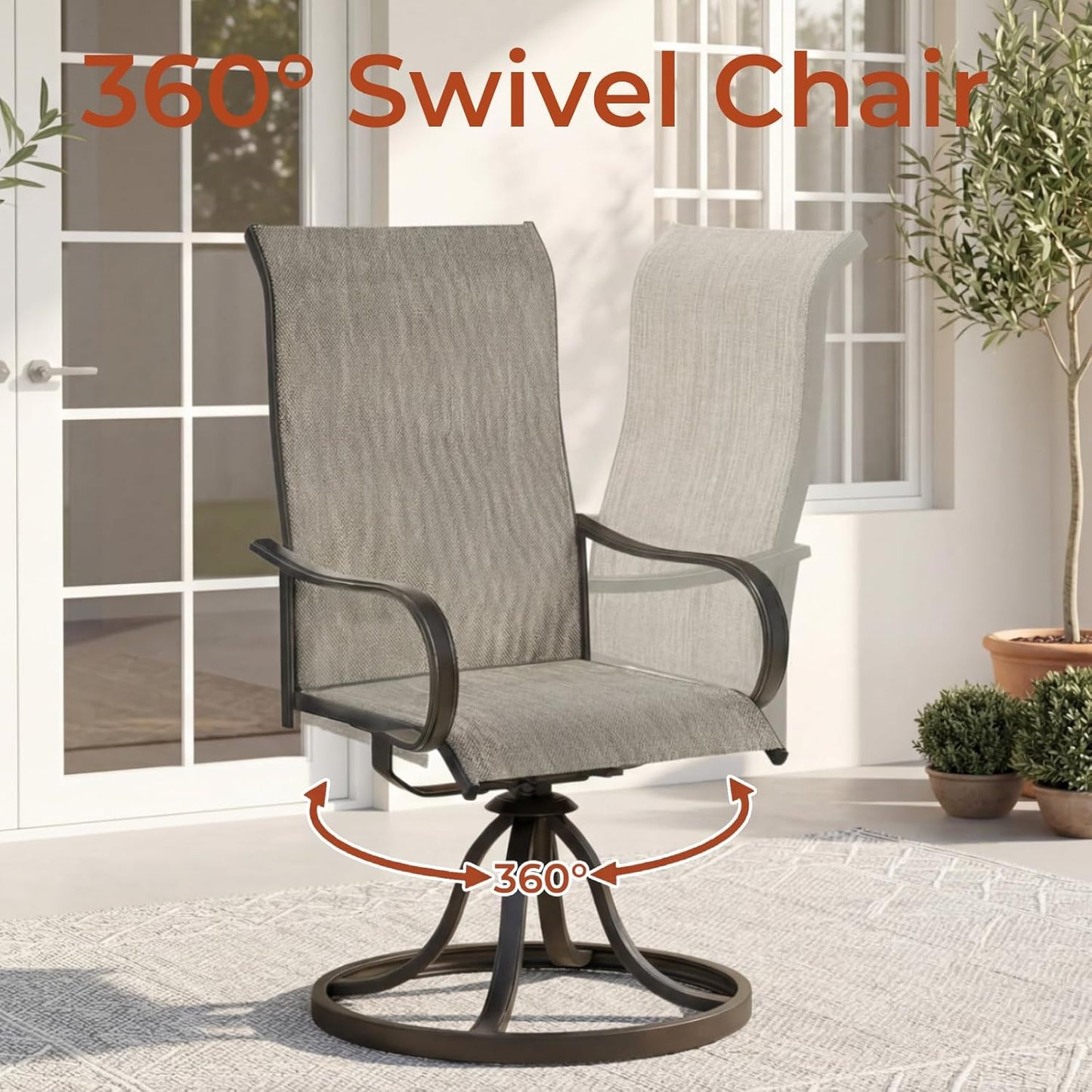 LAZY BUDDY Patio Swivel Chairs Set of 2/4, Outdoor Dining Chairs with High Back, All-Weather, for Lawn, Porch, Garden