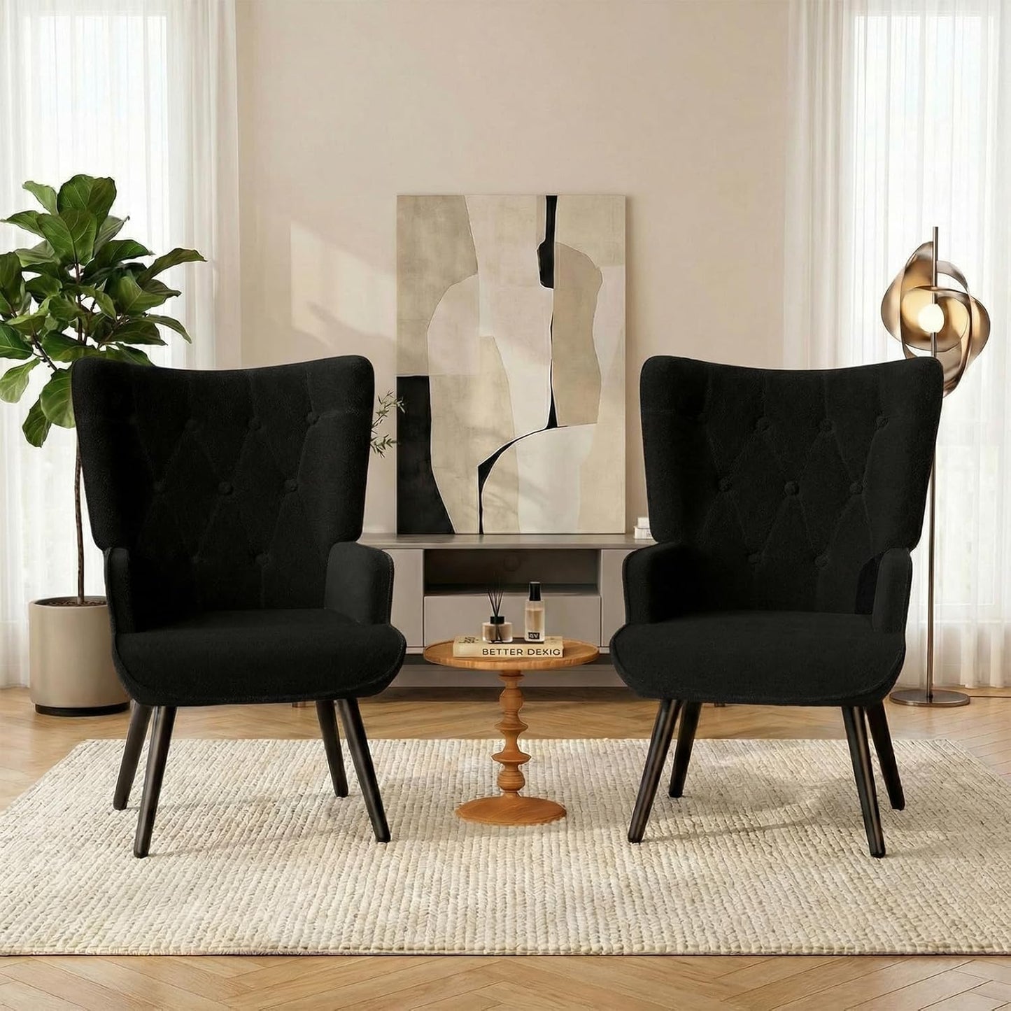 LAZY BUDDY Accent Chairs Set of 2, PU Leather Armchair Upholstered Wingback Chair for Living Room, Bedroom, Waiting Room