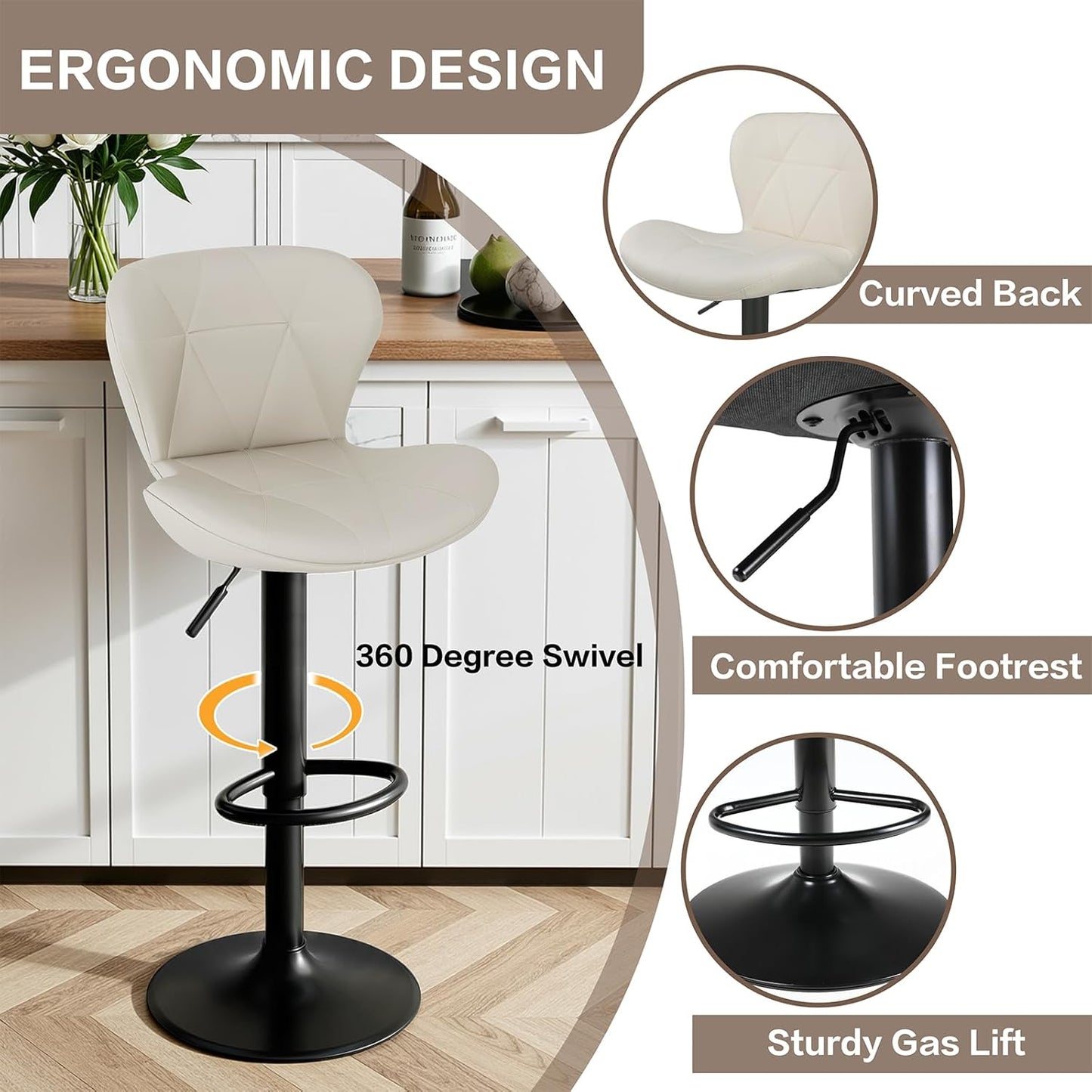 LAZY BUDDY Bar Stools Set of 2/4, Adjustable Counter Height Barstools Swivel Bar Chairs for Kitchen Island, Dining Room