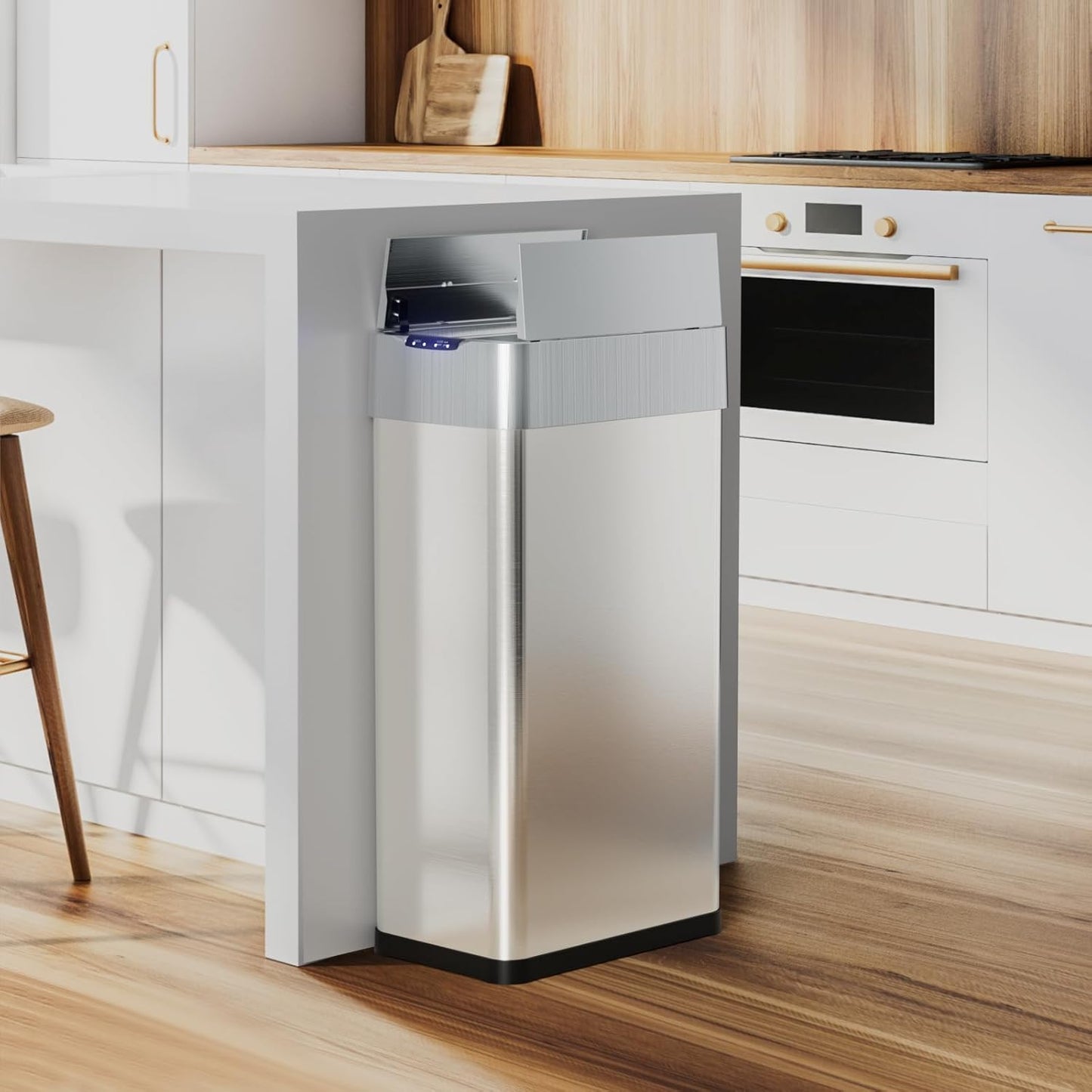 LAZY BUDDY 16 Gallon Automatic Stainless Steel Motion Sensor Trash Can, Smart Garbage Can with Lid for Living Room, Kitchen, Office