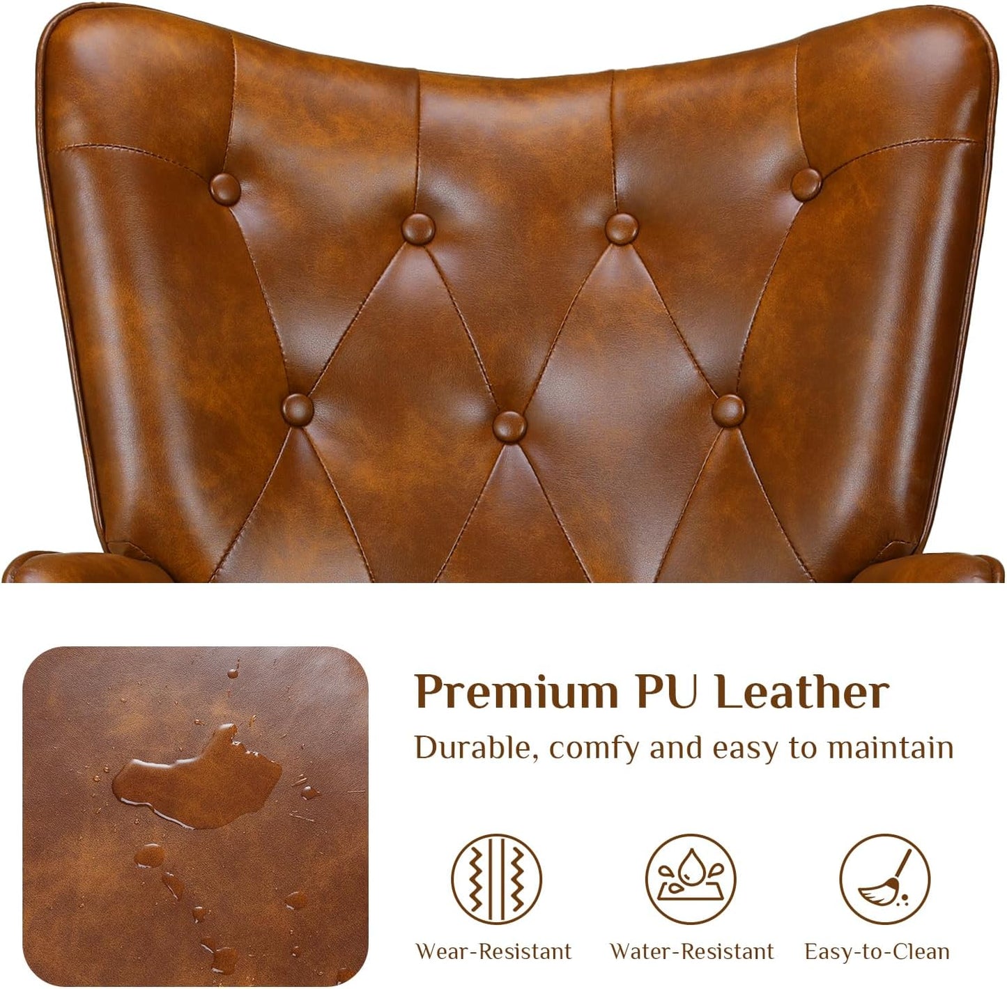 LAZY BUDDY Accent Chairs Set of 2, PU Leather Armchair Upholstered Wingback Chair for Living Room, Bedroom, Waiting Room