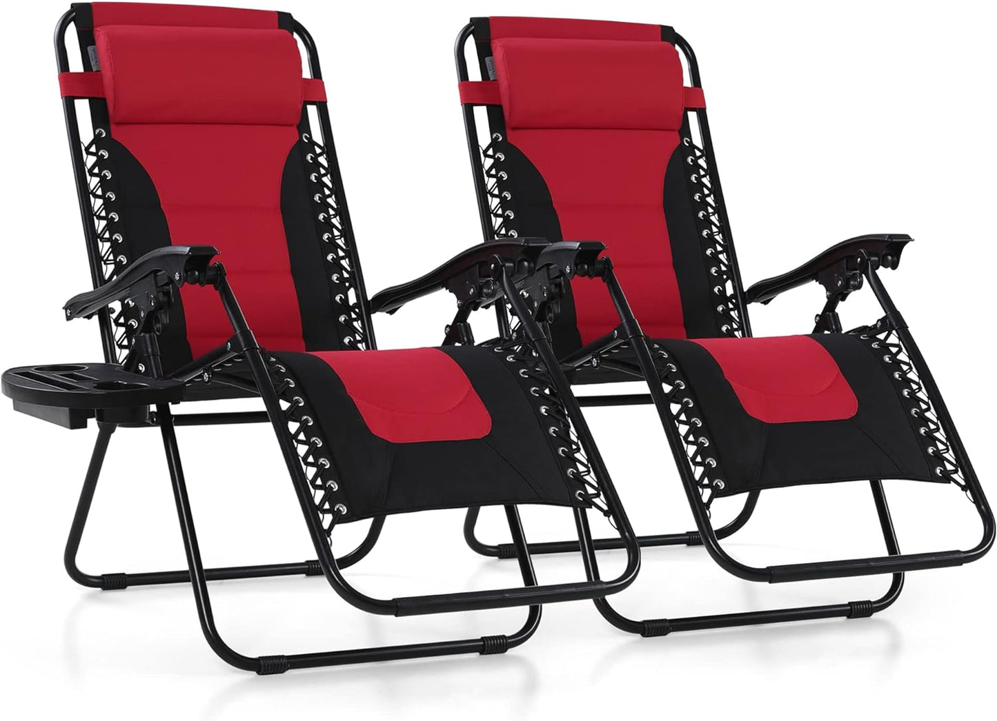 LAZY BUDDY Oversized Padded Zero Gravity Lounge Chairs Set, 2pcs Folding Patio Recliner with Adjustable Headrest & Tray