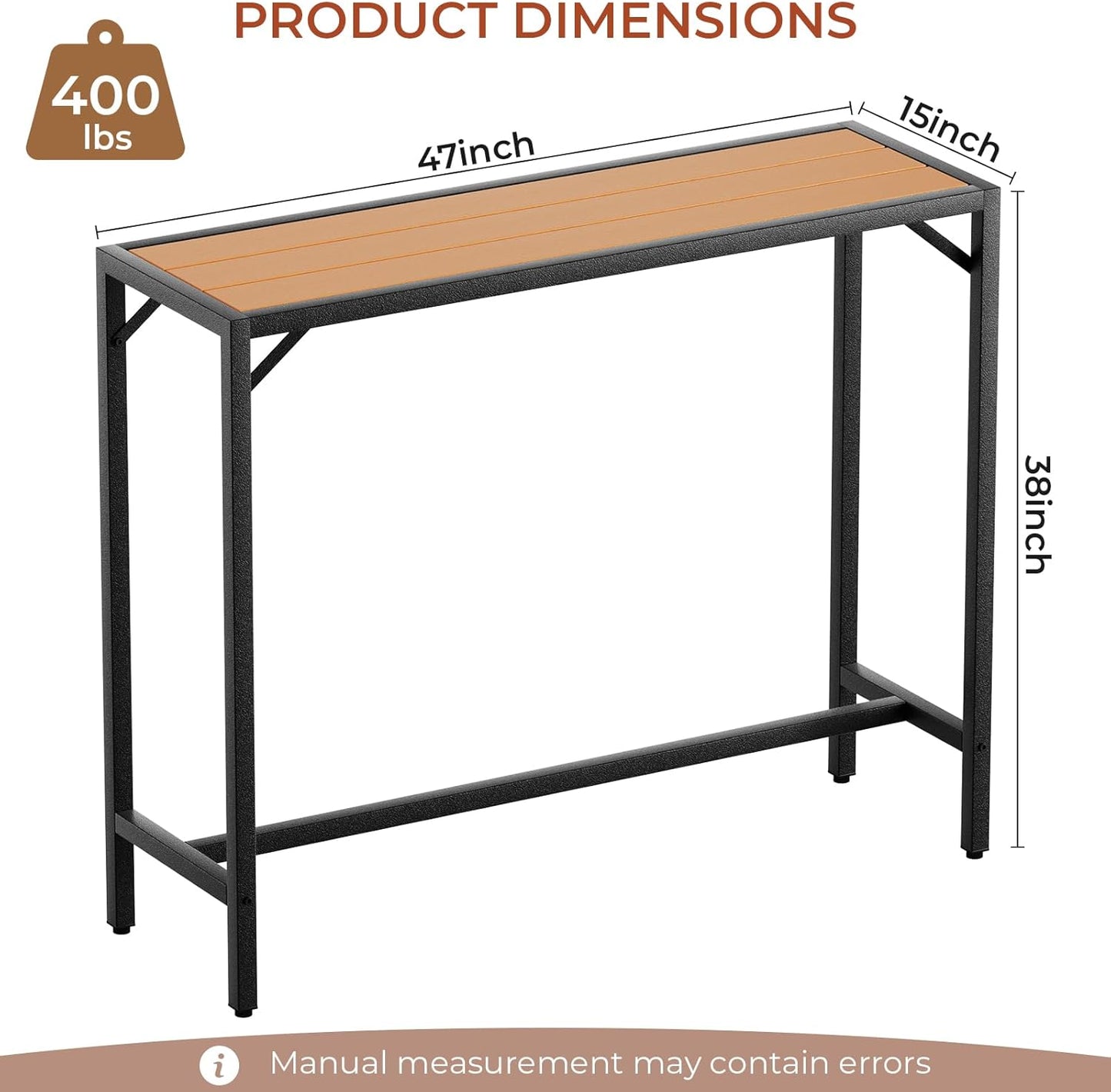 LAZY BUDDY 40''/47''/55''/63'' Outdoor Bar Table, Patio Counter Height Table Bar Height Pub Table with Adjustable Foot, HDPE Outdoor Furniture for Deck, Hot Tub, Poolside, Balcony