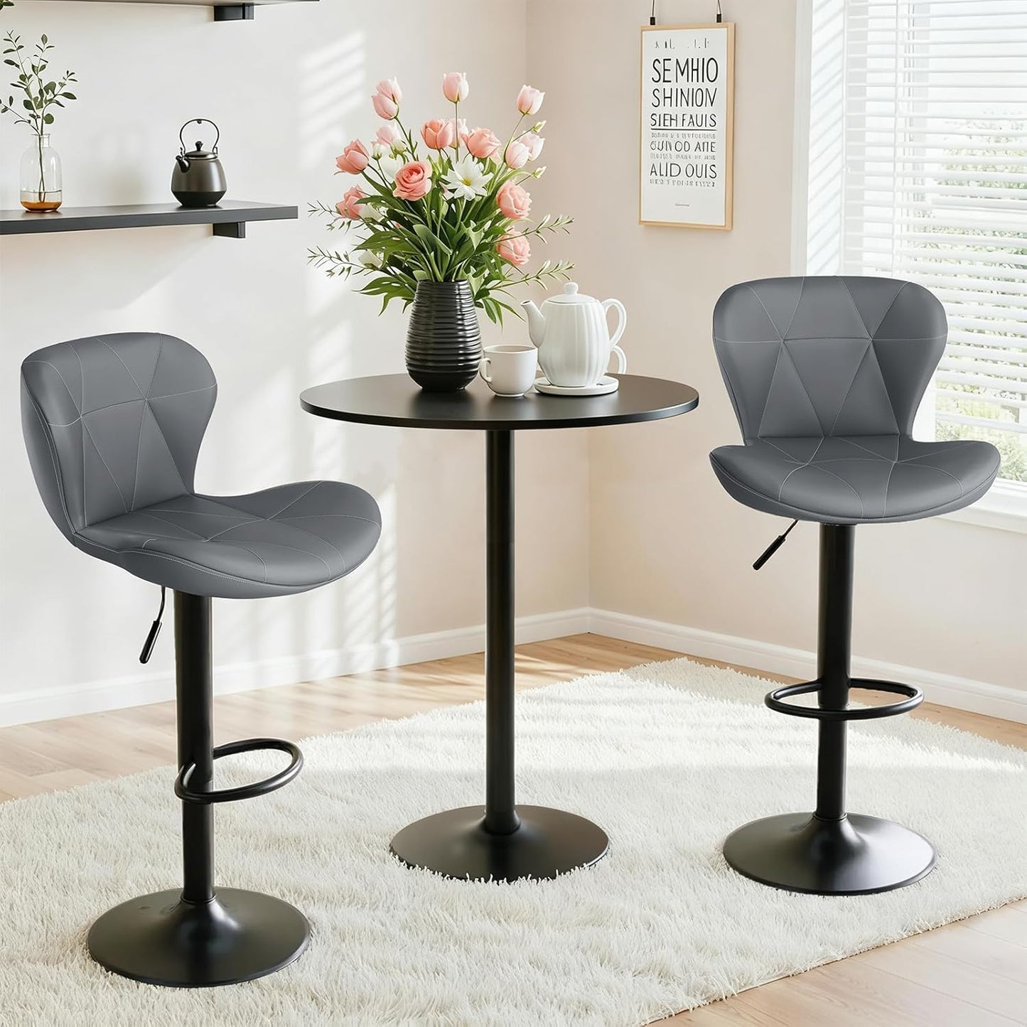 LAZY BUDDY Bar Stools Set of 2/4, Adjustable Counter Height Barstools Swivel Bar Chairs for Kitchen Island, Dining Room