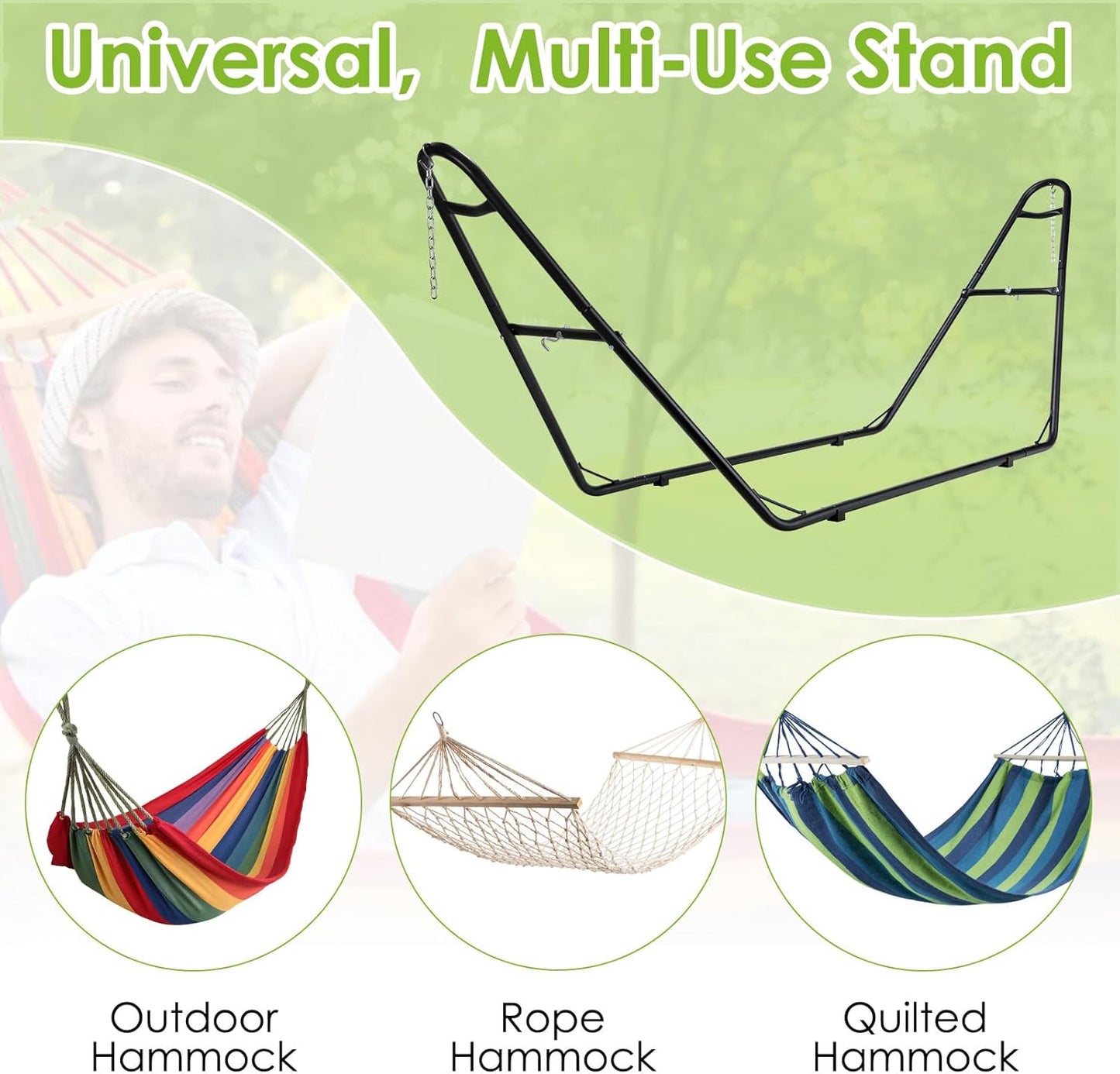 LAZY BUDDY Universal Hammock Stand for Outside, 550 LBS Capacity, Heavy Duty Double Steel Hammock Stand Only, Easy Assembly, Fits 9-14Ft Hammocks, Holding 2-3 People