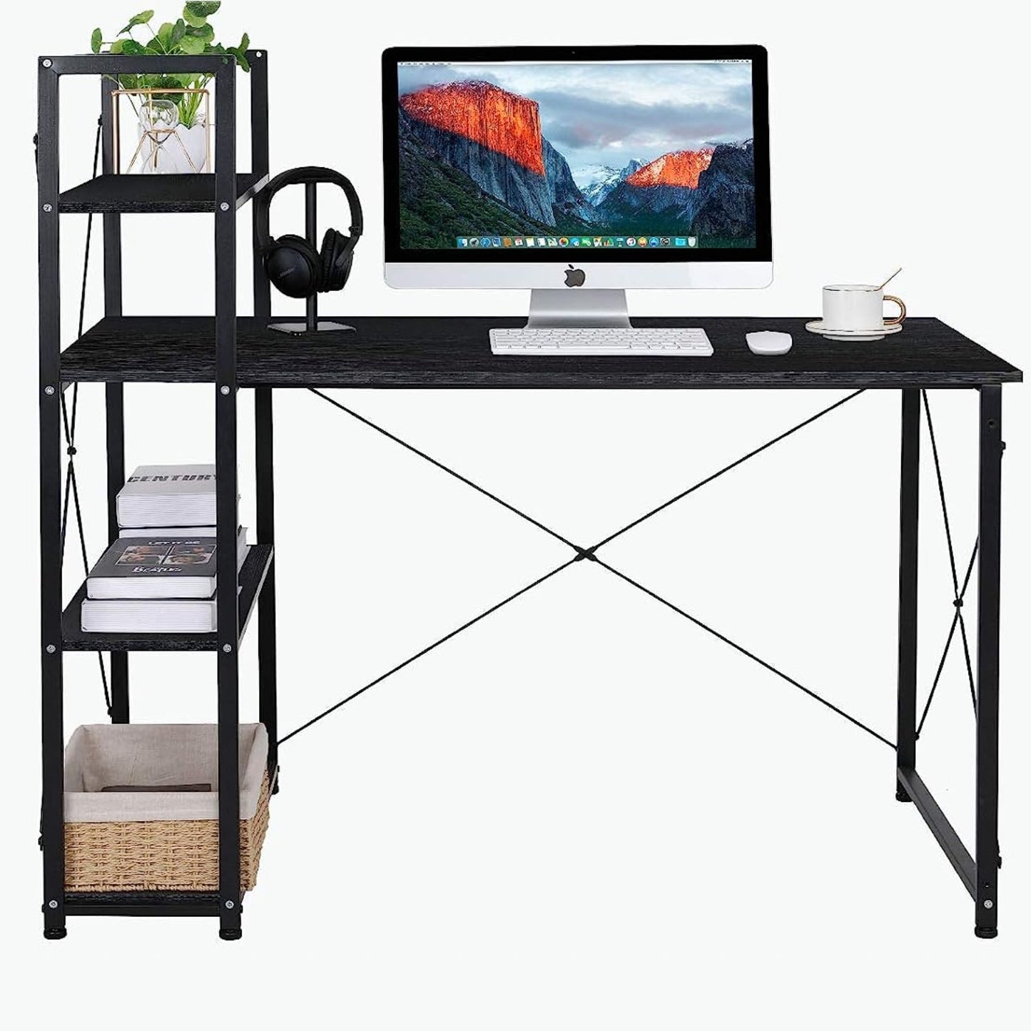 LAZY BUDDY 47'' Computer Desk with 4-Tier Storage Shelves Home Office Desk Studying Writing Table Workstation