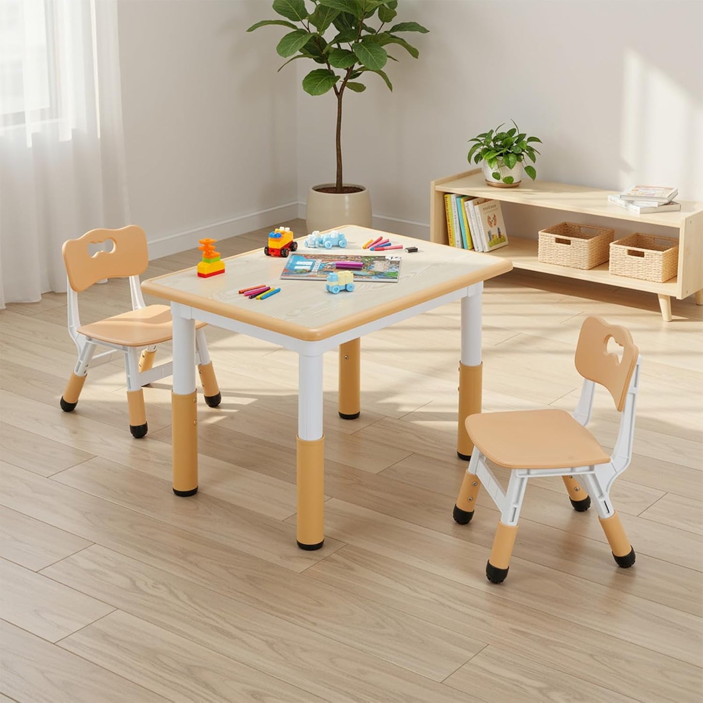 LAZY BUDDY Kids Table and 2 Chairs Set, Height Adjustable Toddler Play Activity Table Set for Children 3-8 Years