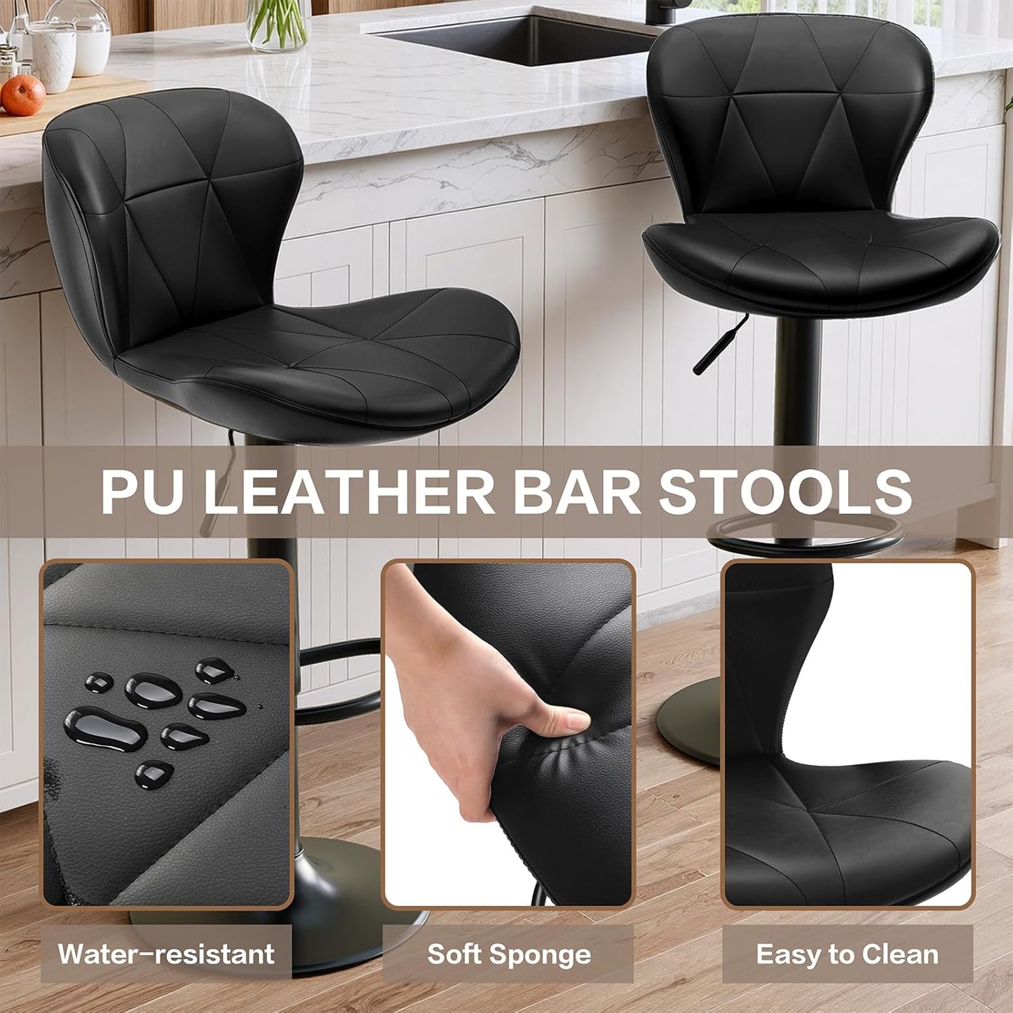 LAZY BUDDY Bar Stools Set of 2/4, Adjustable Counter Height Barstools Swivel Bar Chairs for Kitchen Island, Dining Room