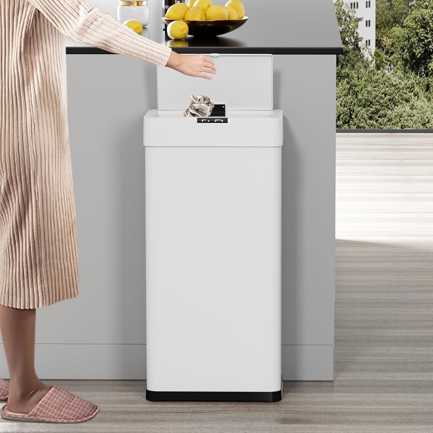 LAZY BUDDY 16 Gallon Motion Sensor Trash Can, Touchless Automatic Garbage Can, Stainless Steel, for Kitchen, Office, Bedroom, Living Room