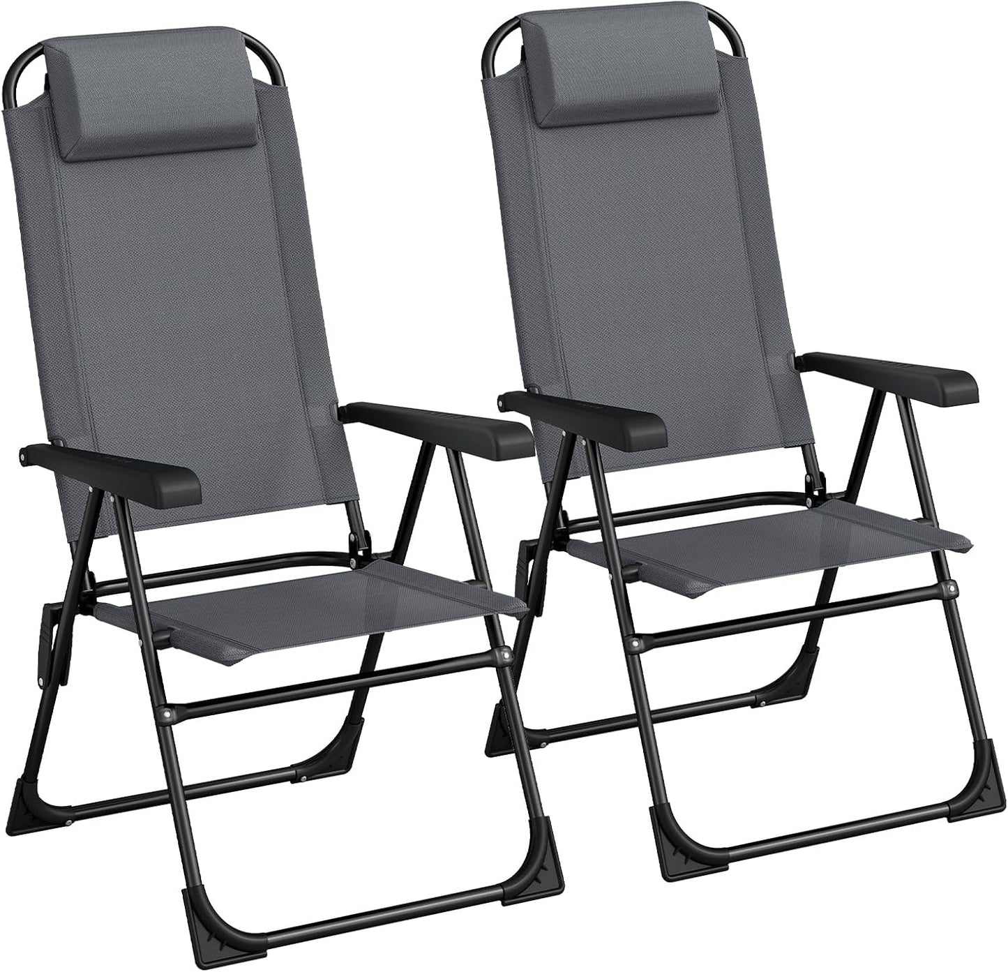 LAZY BUDDY Folding Patio Dining Chairs Set of 2/4 with Armrests, 5-Postion Adjustable Outdoor Chair with Removable Headrest for Deck, Lawn, Garden, Backyard