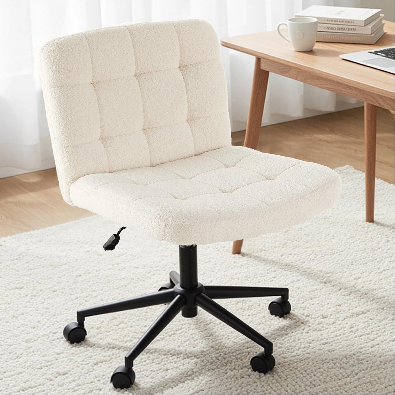 LAZY BUDDY Office Chair, Armless Criss Cross Legged Chair with Wheels, Comfy Home Vanity Task Computer Chair, Adjustable Height
