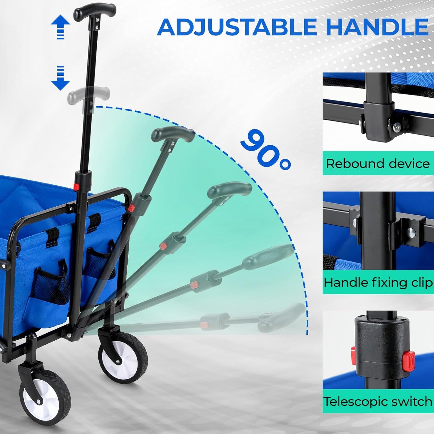 LAZY BUDDY Collapsible Folding Wagon 150 lbs Max Load, Heavy-Duty Portable Utility Shopping Cart, Lightweight Foldable Grocery Stroller, with 360° Wheels, Carry Bag, for Camping, Beach, Garden, Sports