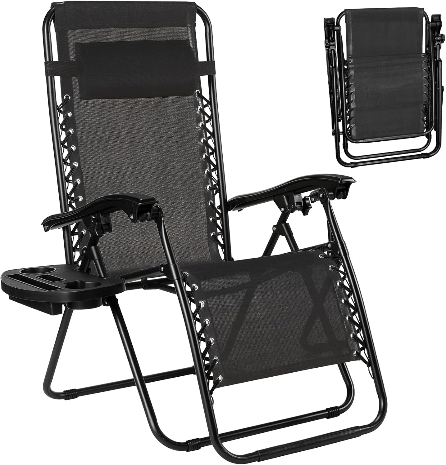 LAZY BUDDY Zero Gravity Chair Set of 2, Outdoor Folding Lounge with Detachable Headrest & Holder Tray, Adjustable Textilene Lawn Reclining, No Assembly Required, for Patio, Backyard, Garden, 330LBS