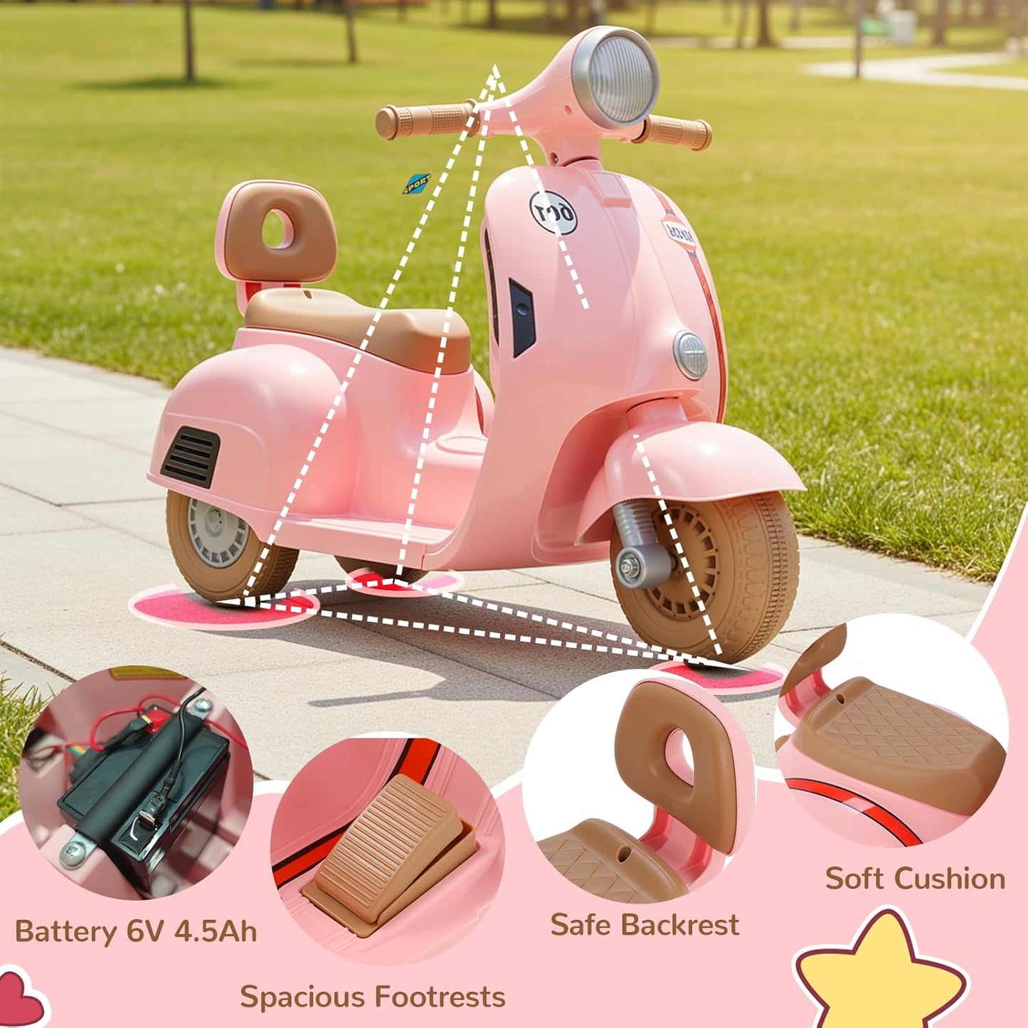 LAZY BUDDY Kids Ride On Motorcycle, 6V Battery Powered Electric Motorcycle with Light, Forward & Backward, Gift Toy for Toddlers 2+