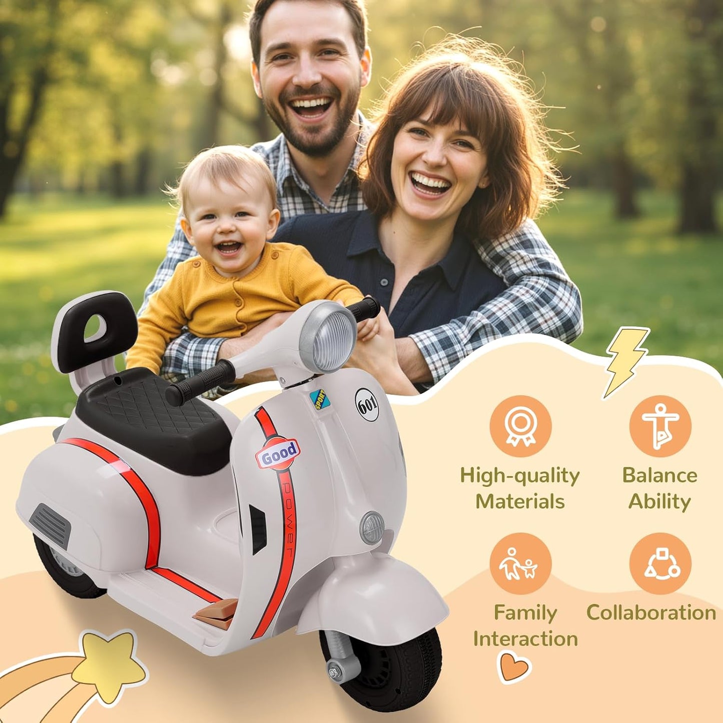 LAZY BUDDY Kids Ride On Motorcycle, 6V Battery Powered Electric Motorcycle with Light, Forward & Backward, Gift Toy for Toddlers 2+