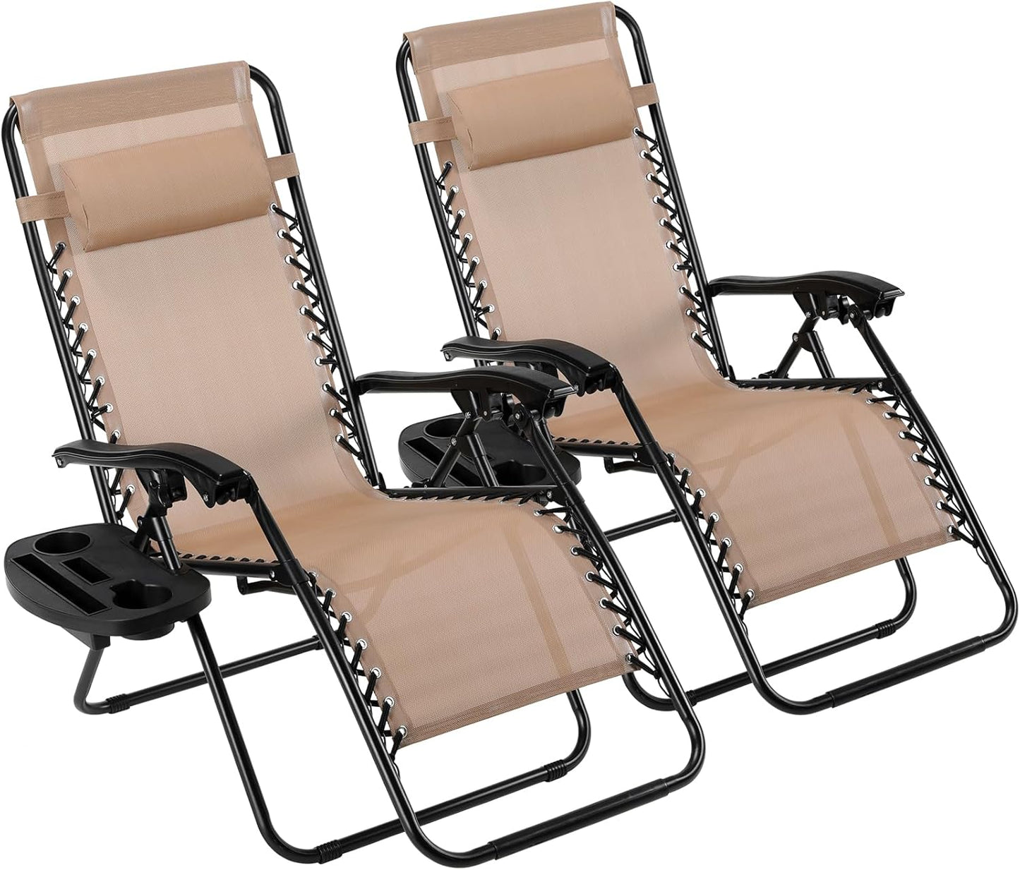 LAZY BUDDY Zero Gravity Chair Set of 2, Outdoor Folding Lounge with Detachable Headrest & Holder Tray, Adjustable Textilene Lawn Reclining, No Assembly Required, for Patio, Backyard, Garden, 330LBS