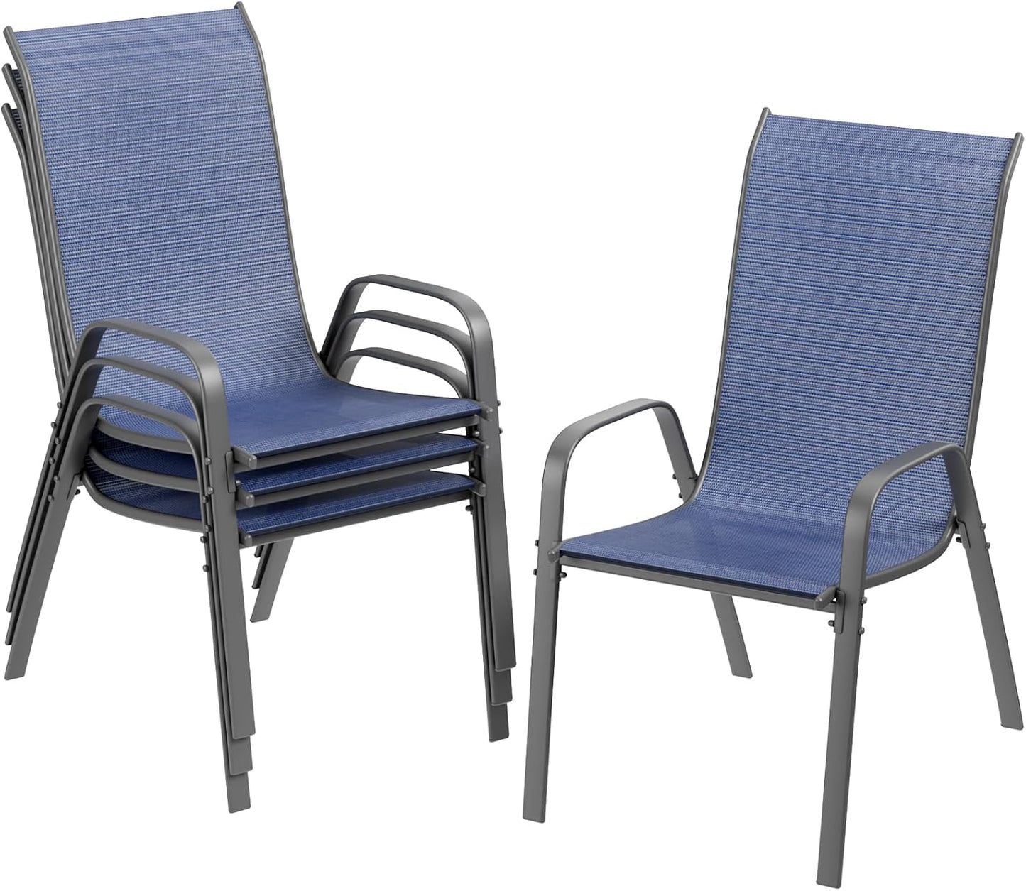 LAZY BUDDY 4 Pcs Patio Dining Chairs, Outdoor Stackable Armchair, Heavy Duty Breathable Lawn Chairs Set for Backyard, Garden, Deck, Front Porch, 330 LBS