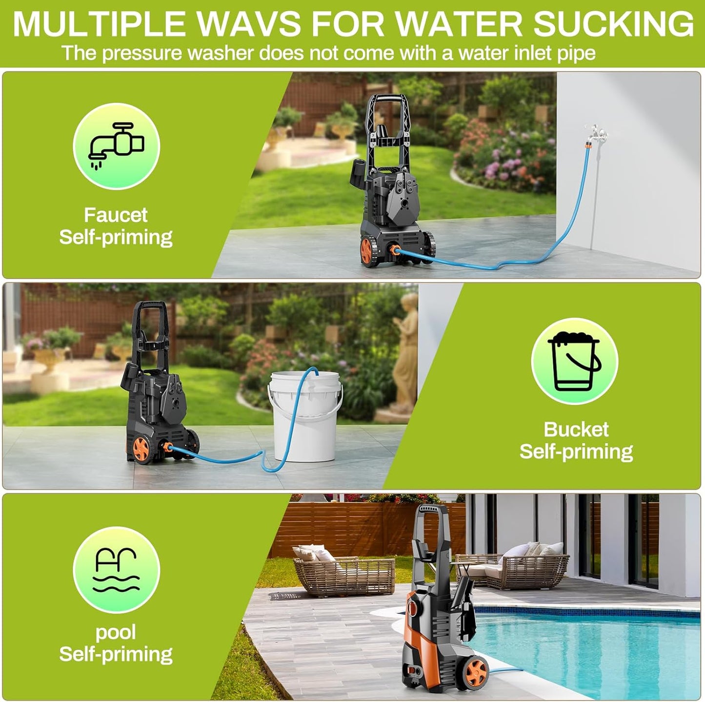 LAZY BUDDY Electric Pressure Washer, 2700 PSI 1.7 GPM Power Washer with 4 Quick Connect Nozzles, High Pressure Cleaning Machine with Foam Cannon for Cars, Fences, Patios