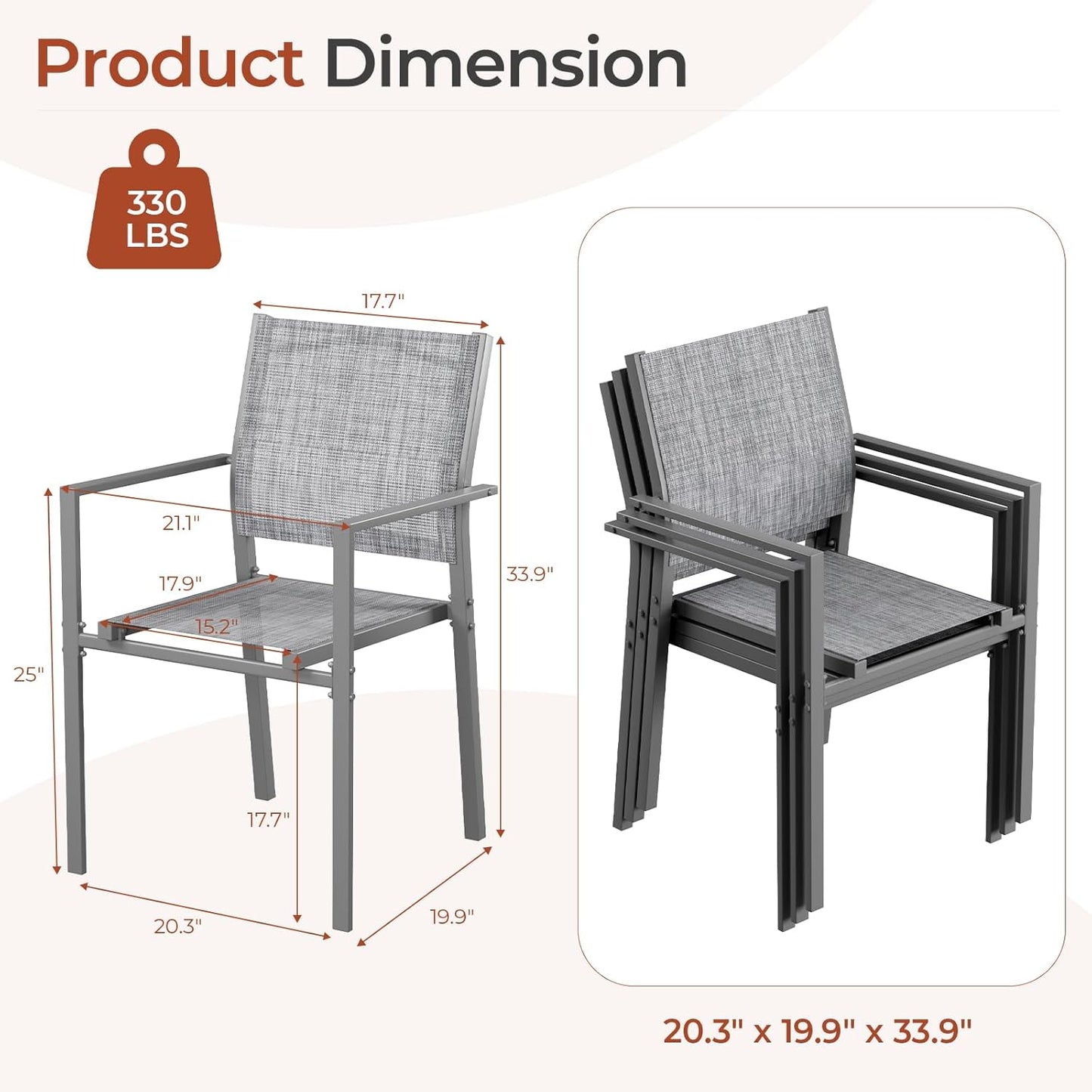 LAZY BUDDY Patio Dining Chairs Set of 6, Stackable Outdoor Dining Chairs with Arms, Outdoor Dining Furniture with Metal Frame & Breathable Textilene Fabric, for Garden, Backyard, Lawn, Poolside
