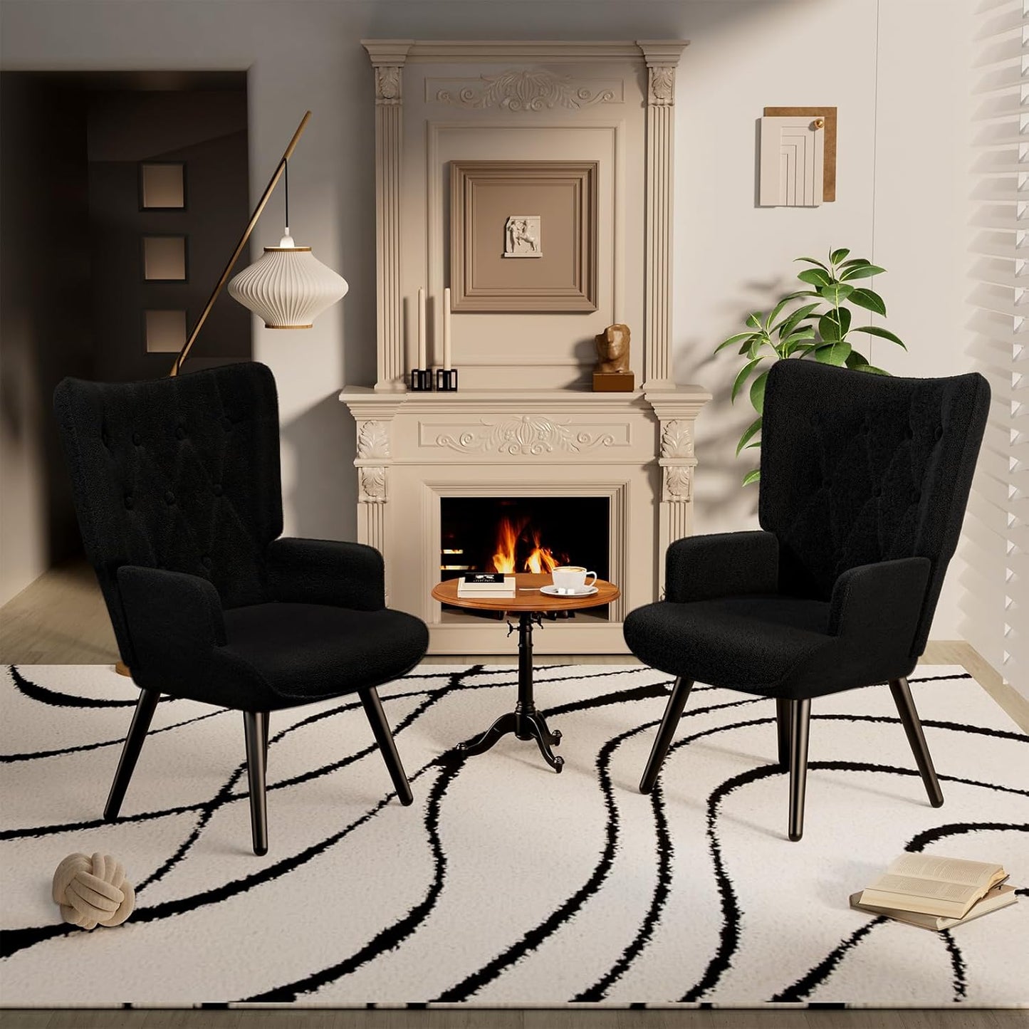 LAZY BUDDY PU Leather Accent Chair, Comfy Wingback Armchair, Upholstered Reading Chair with High Backrest for Living Room, Bedroom, Office