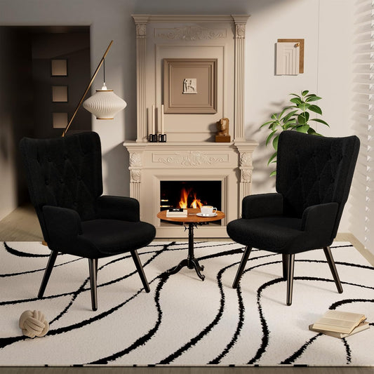 LAZY BUDDY Accent Chairs Set of 2, PU Leather Armchair Upholstered Wingback Chair for Living Room, Bedroom, Waiting Room