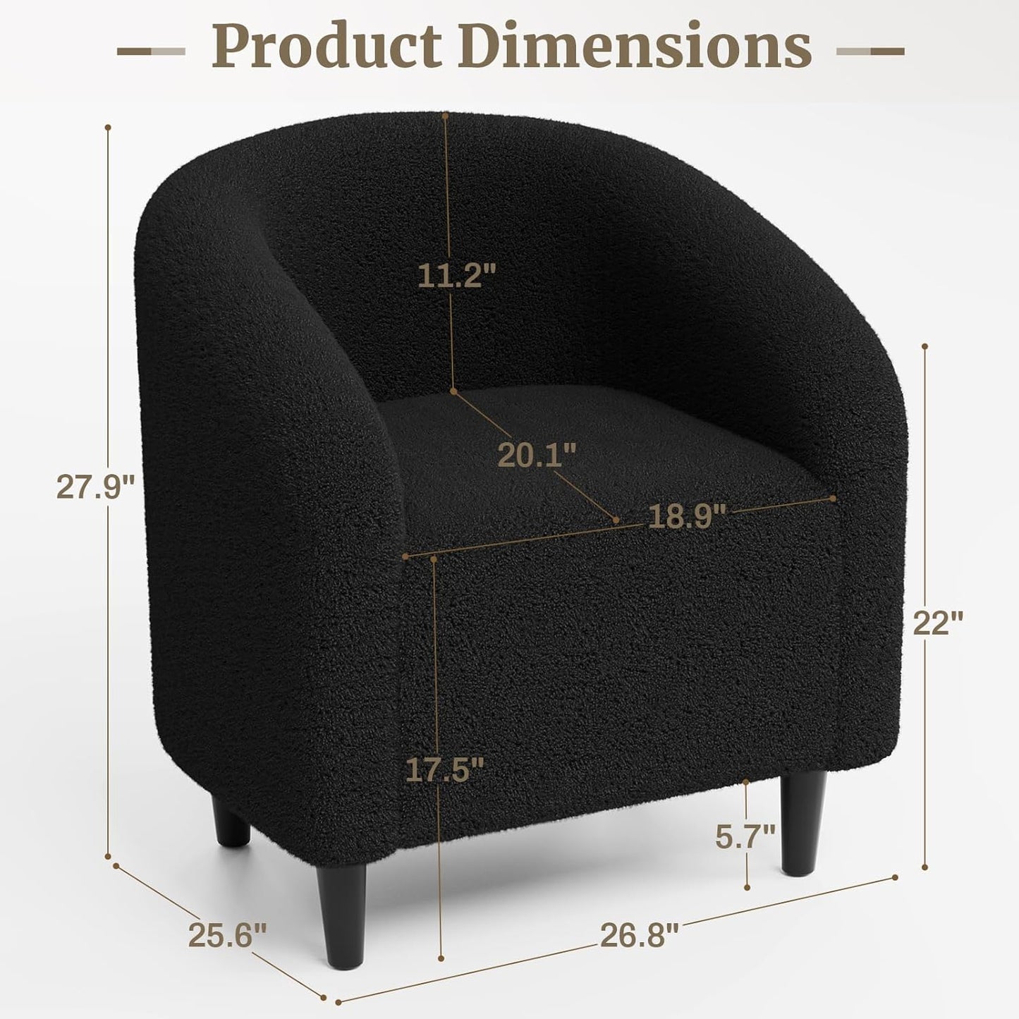 LAZY BUDDY Accent Barrel Chair, Comfy Teddy Fabric Club Chair with Side Pocket, Modern Armchair for Living Room, Bedroom, Office, Reception Space