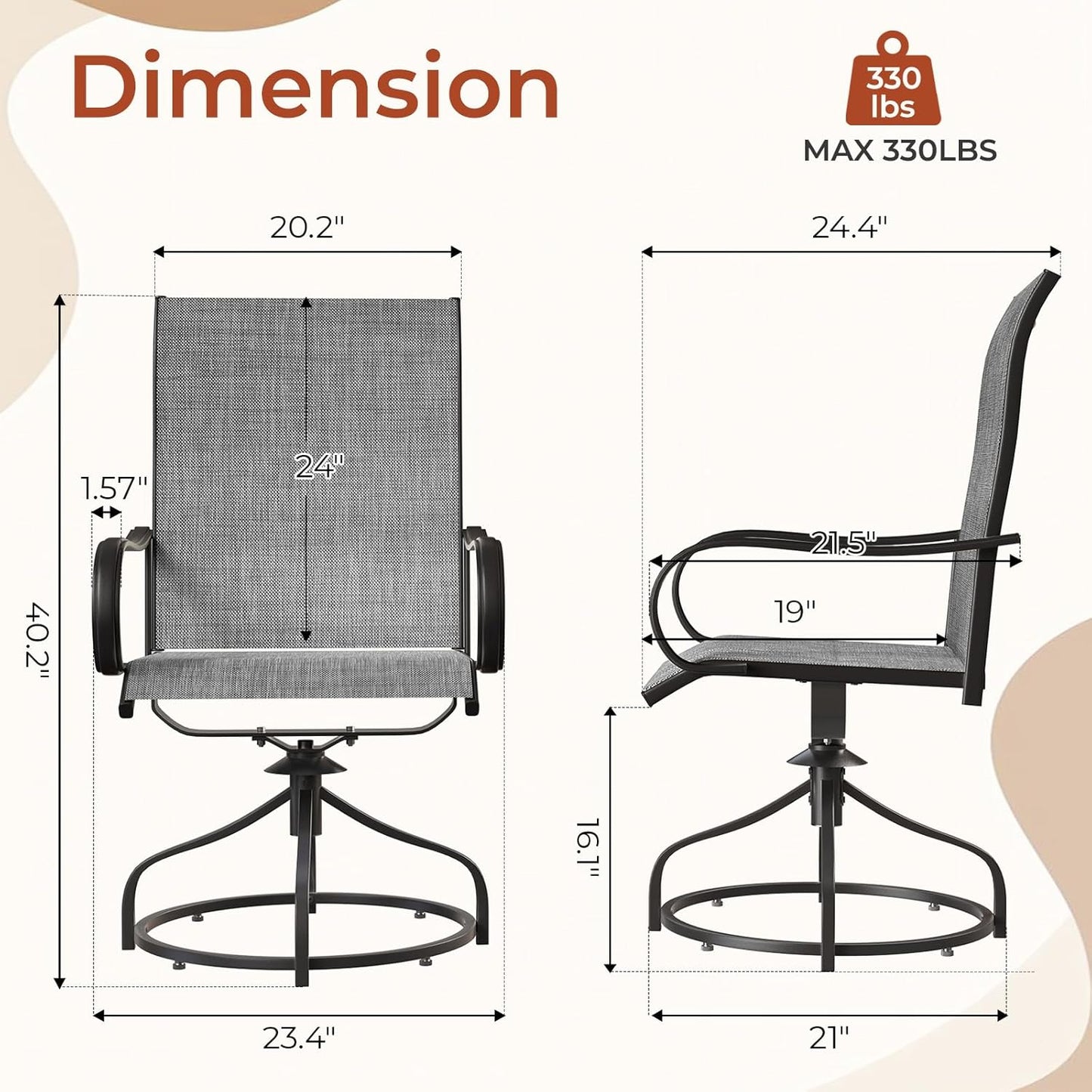LAZY BUDDY Patio Swivel Chairs Set of 2/4, Outdoor Dining Chairs with High Back, All-Weather, for Lawn, Porch, Garden