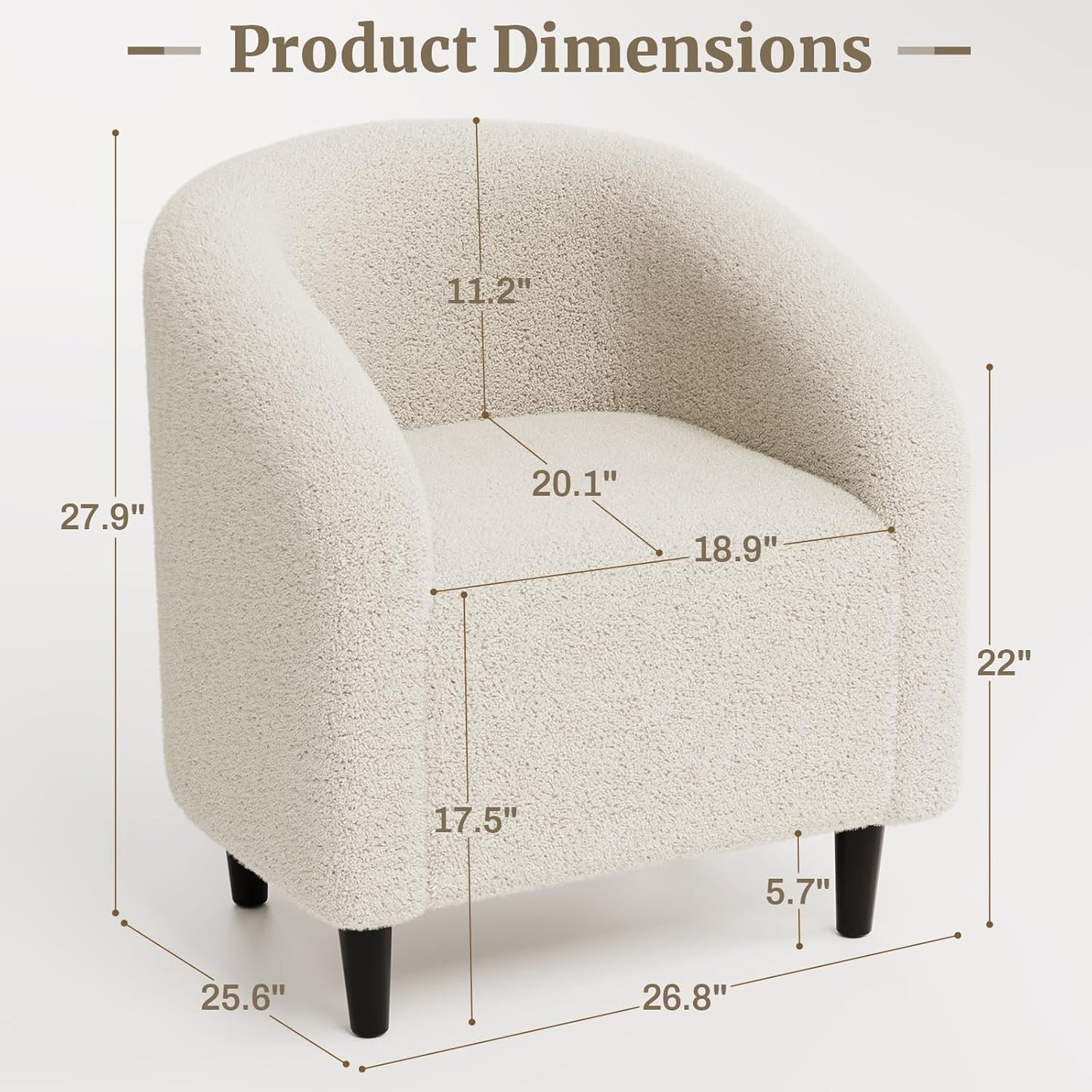 LAZY BUDDY Accent Barrel Chair, Comfy Teddy Fabric Club Chair with Side Pocket, Modern Armchair for Living Room, Bedroom, Office, Reception Space