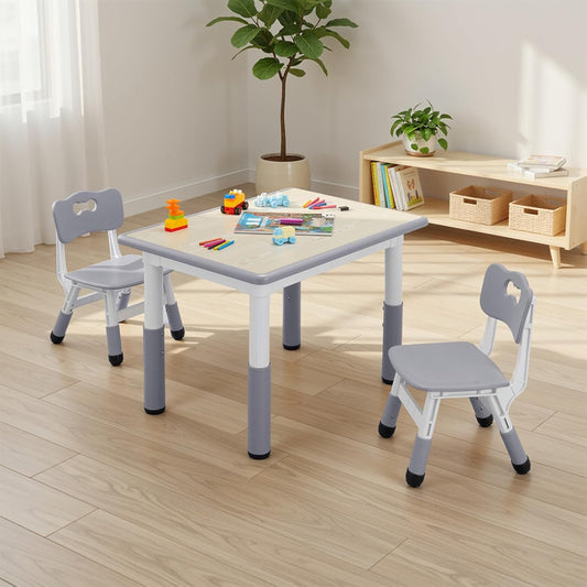 LAZY BUDDY Kids Table and 2 Chairs Set, Height Adjustable Toddler Play Activity Table Set for Children 3-8 Years