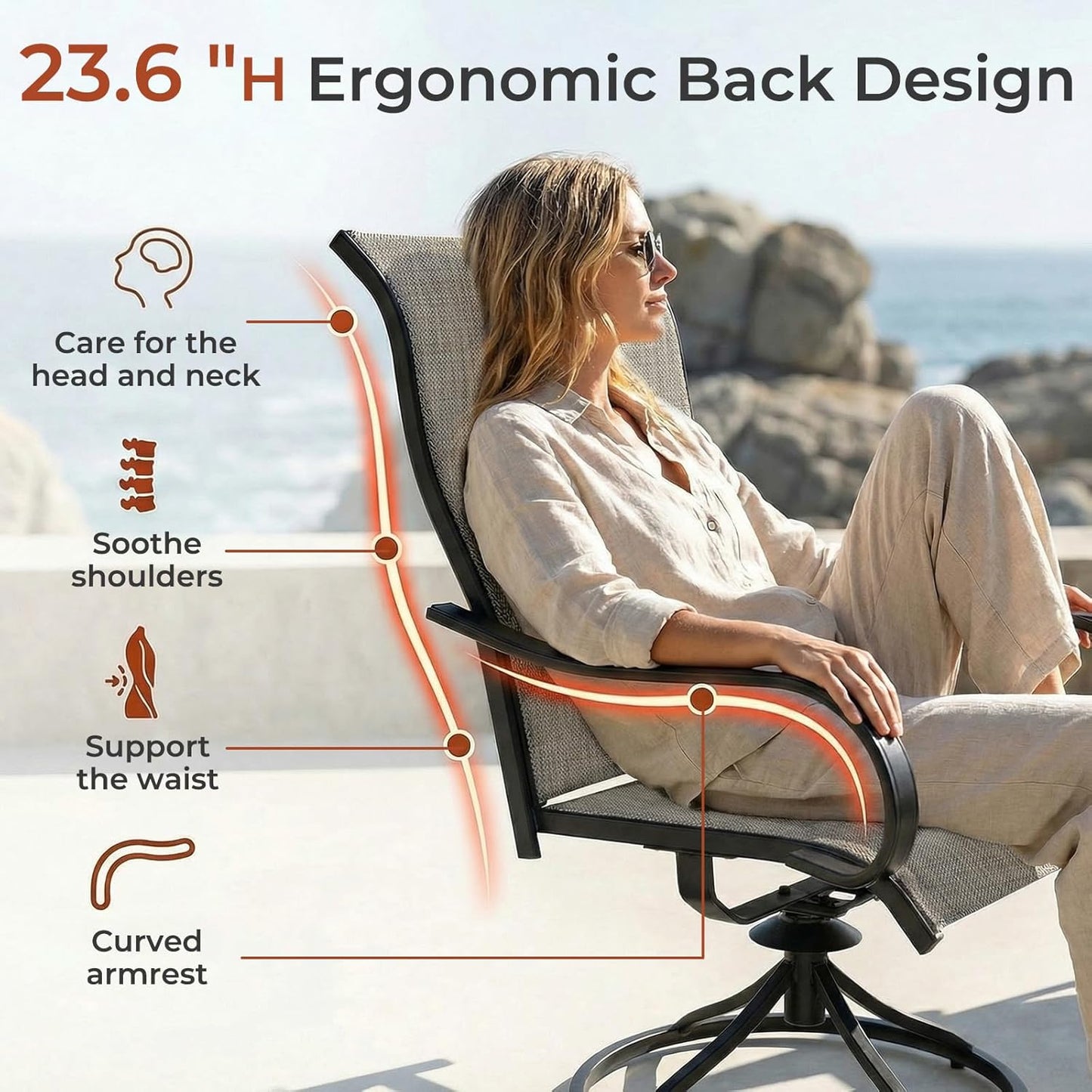 LAZY BUDDY Patio Swivel Chairs Set of 2/4, Outdoor Dining Chairs with High Back, All-Weather, for Lawn, Porch, Garden