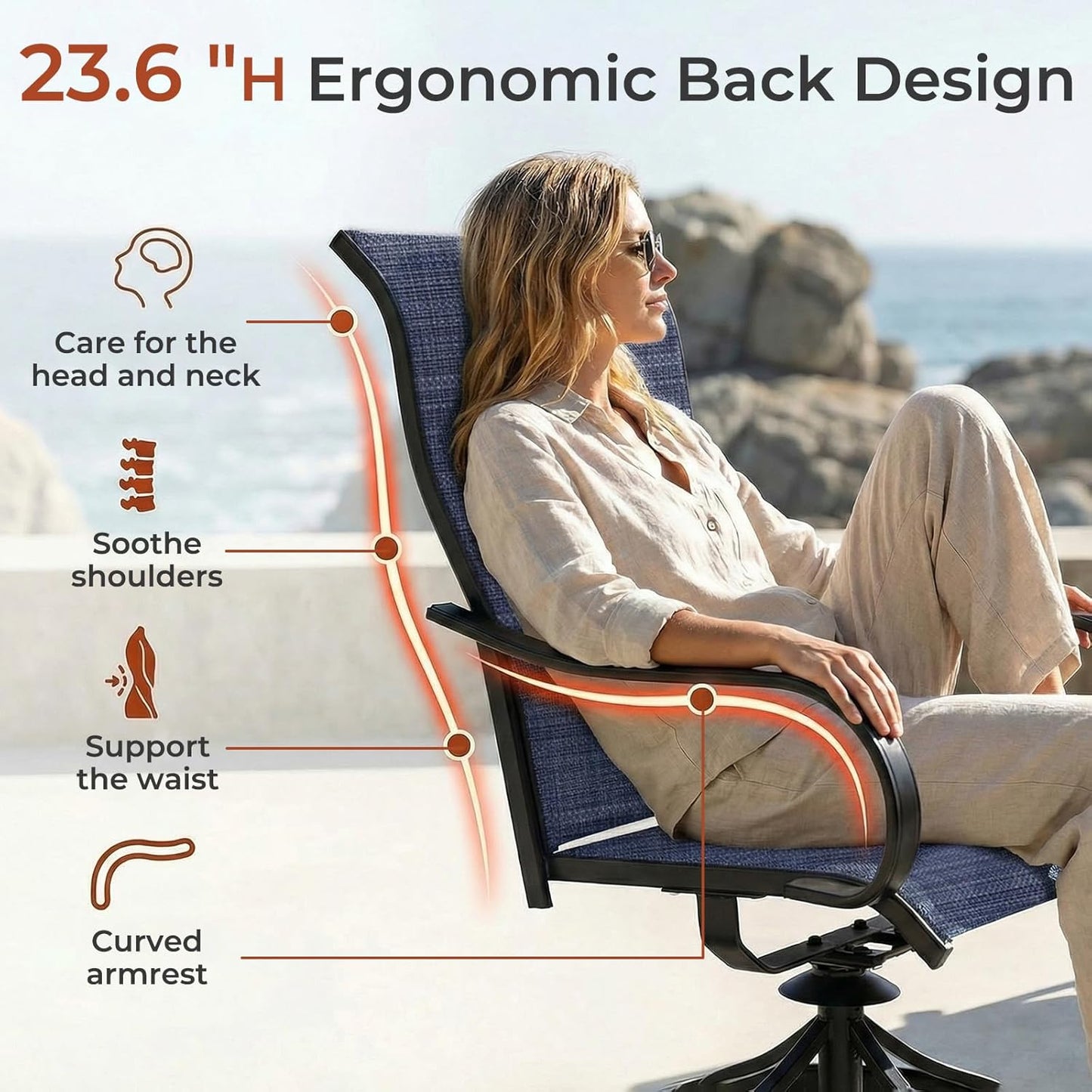 LAZY BUDDY Patio Swivel Chairs Set of 2/4, Outdoor Dining Chairs with High Back, All-Weather, for Lawn, Porch, Garden