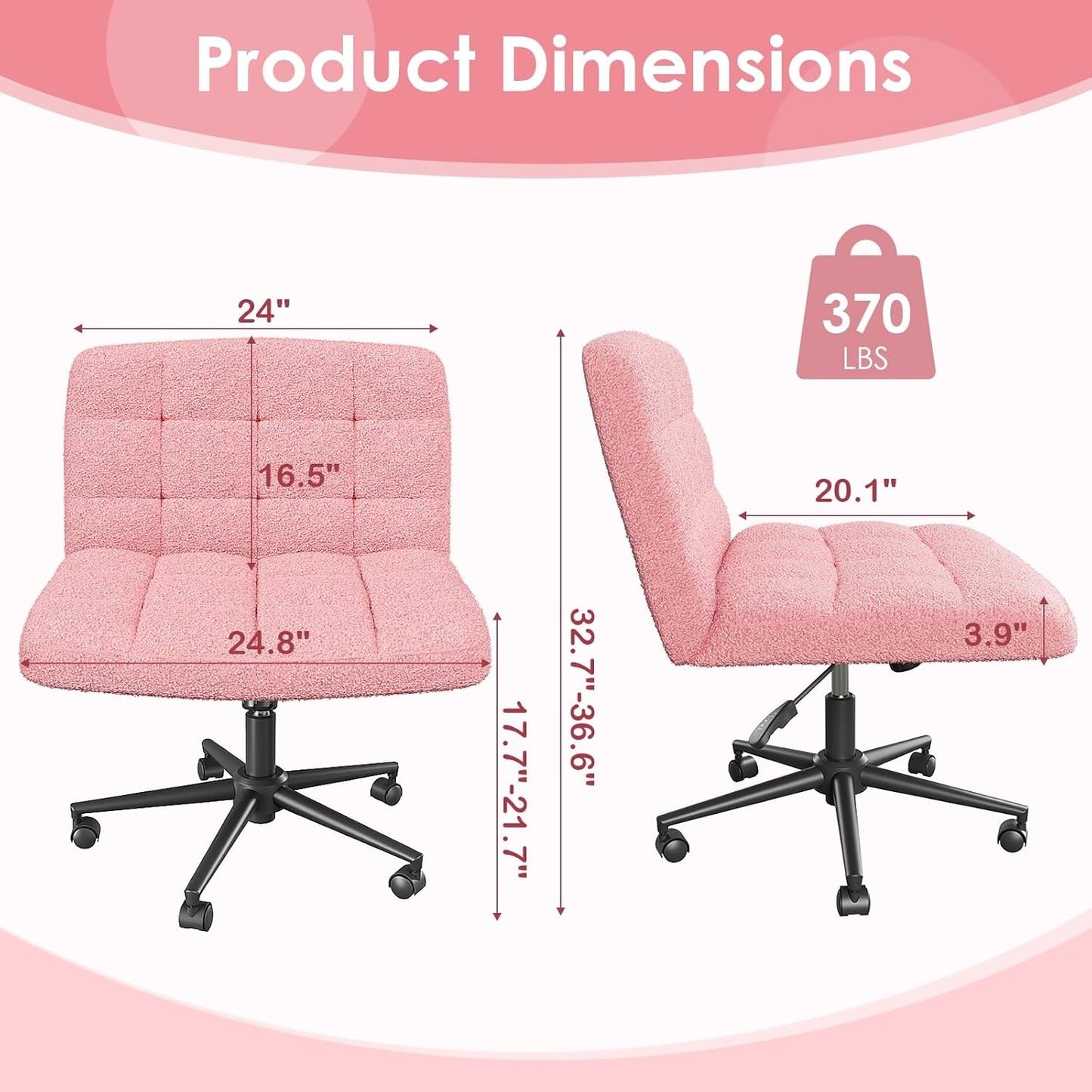 LAZY BUDDY Office Chair, Armless Criss Cross Legged Chair with Wheels, Comfy Home Vanity Task Computer Chair, Adjustable Height