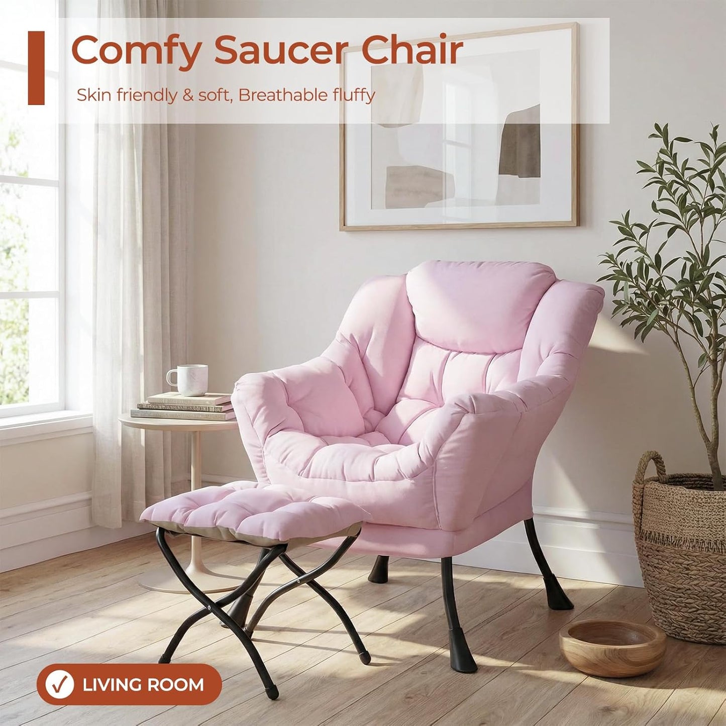 LAZY BUDDY Lazy Chair with Side Pocket, Upholstered Accent Lounge Chair Reading Armchair for Living Room, Bedroom
