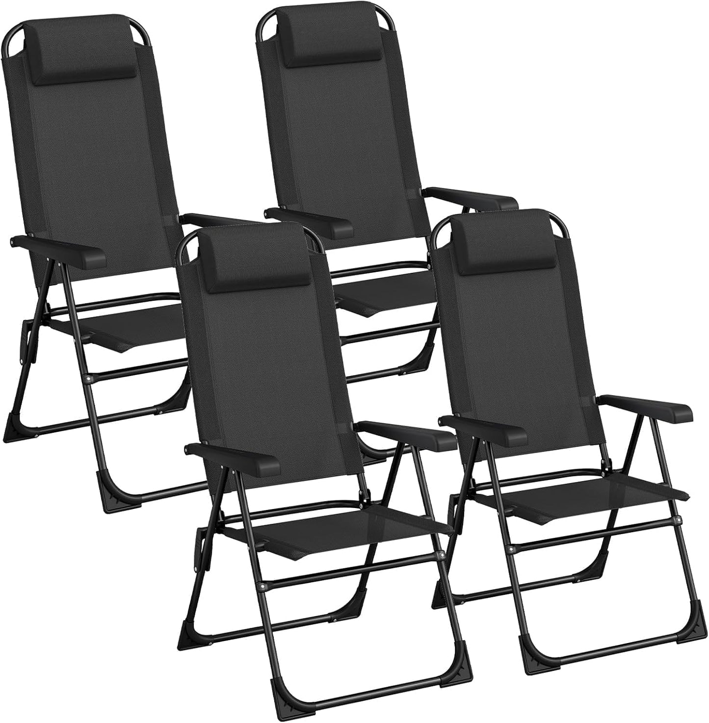 LAZY BUDDY Folding Patio Dining Chairs Set of 2/4 with Armrests, 5-Postion Adjustable Outdoor Chair with Removable Headrest for Deck, Lawn, Garden, Backyard