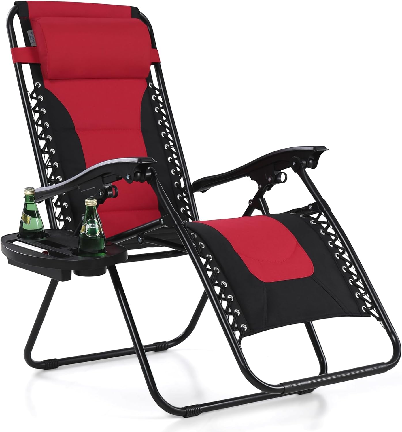 LAZY BUDDY Oversized Padded Zero Gravity Lounge Chairs Set, 2pcs Folding Patio Recliner with Adjustable Headrest & Tray