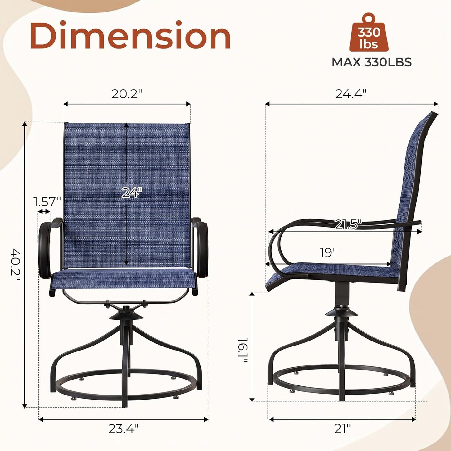 LAZY BUDDY Patio Swivel Chairs Set of 2/4, Outdoor Dining Chairs with High Back, All-Weather, for Lawn, Porch, Garden