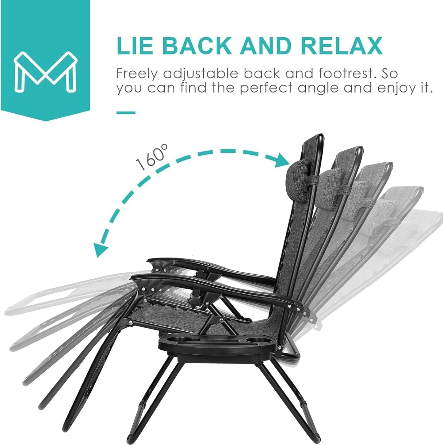 LAZY BUDDY Zero Gravity Chair Set of 2, Outdoor Folding Lounge with Detachable Headrest & Holder Tray, Adjustable Textilene Lawn Reclining, No Assembly Required, for Patio, Backyard, Garden, 330LBS