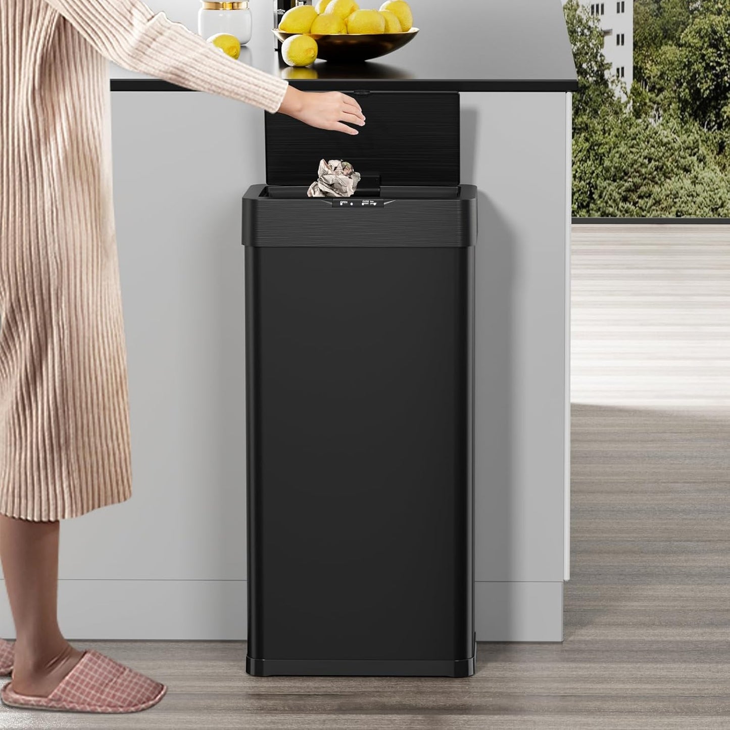 LAZY BUDDY 16 Gallon Motion Sensor Trash Can, Touchless Automatic Garbage Can, Stainless Steel, for Kitchen, Office, Bedroom, Living Room