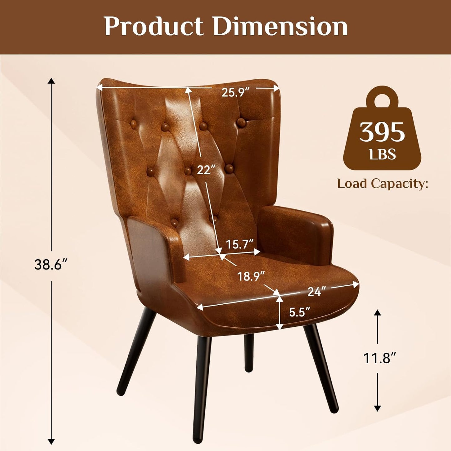 LAZY BUDDY Accent Chairs Set of 2, PU Leather Armchair Upholstered Wingback Chair for Living Room, Bedroom, Waiting Room