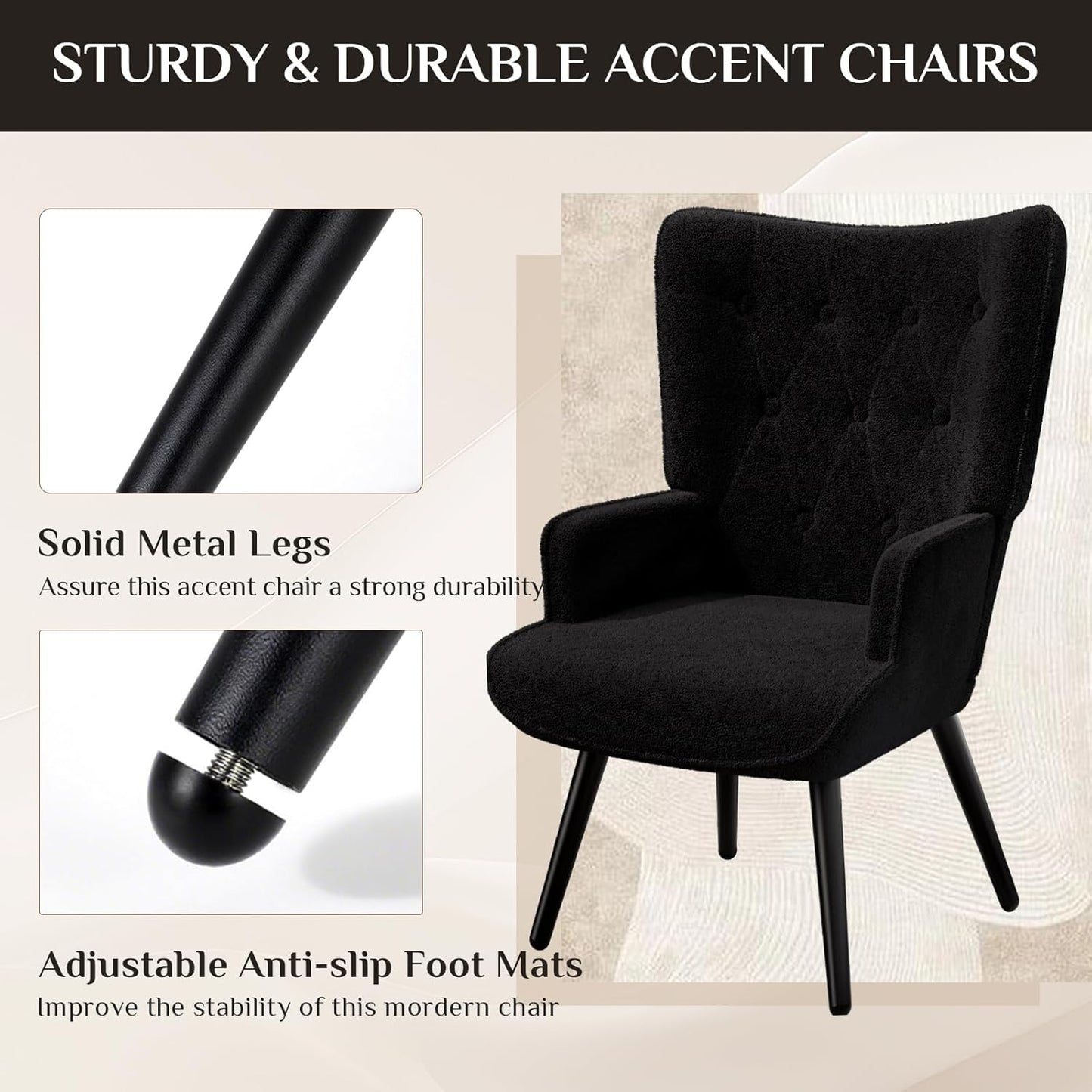 LAZY BUDDY Accent Chairs Set of 2, PU Leather Armchair Upholstered Wingback Chair for Living Room, Bedroom, Waiting Room