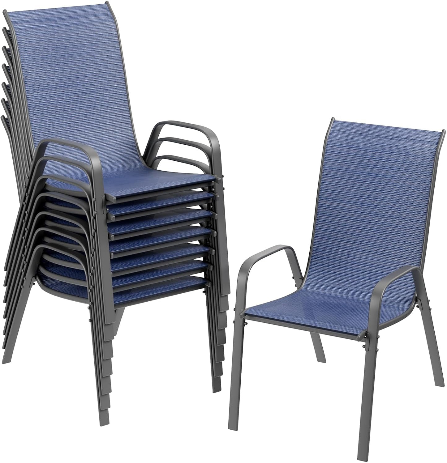 LAZY BUDDY Patio Chairs Set of 8, Stackable Textilene Outdoor Dining Chair for All Weather, with 20″ Wide Seat & Metal Frame, for Garden, Backyard, Deck, Restaurant, Poolside