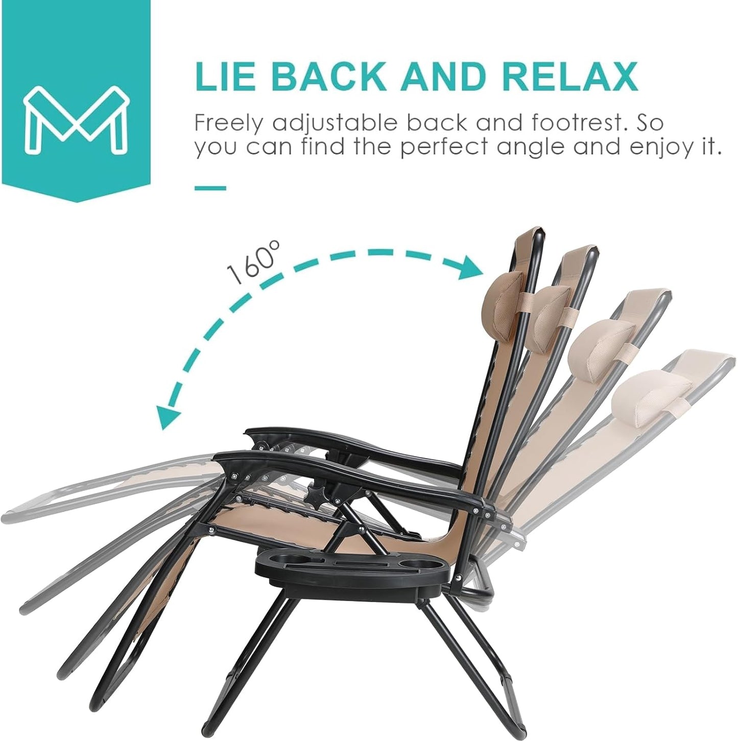 LAZY BUDDY Zero Gravity Chair Set of 2, Outdoor Folding Lounge with Detachable Headrest & Holder Tray, Adjustable Textilene Lawn Reclining, No Assembly Required, for Patio, Backyard, Garden, 330LBS