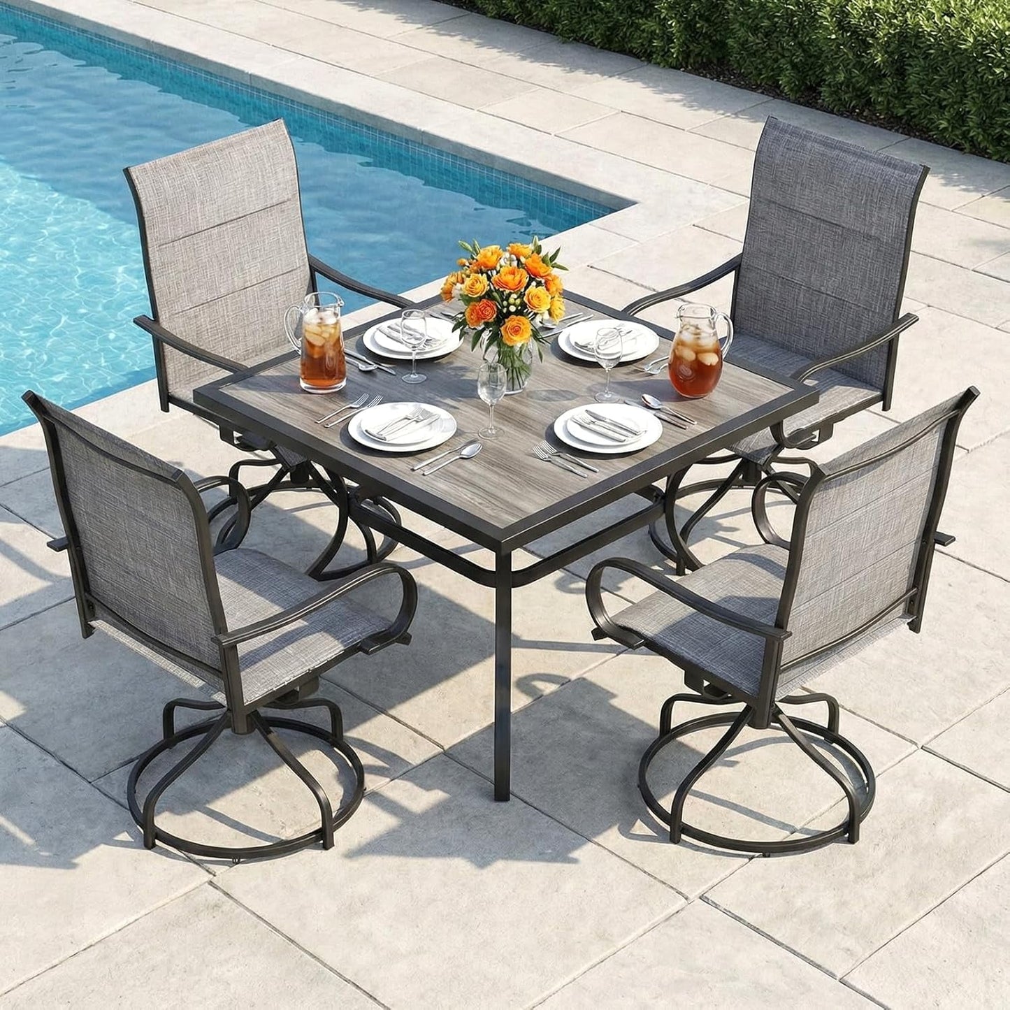 LAZY BUDDY Padded Patio Swivel Chairs Set of 2/4, Heavy Duty Outdoor Dining Chairs with Textilene & Metal Frame, High Back, 330lbs