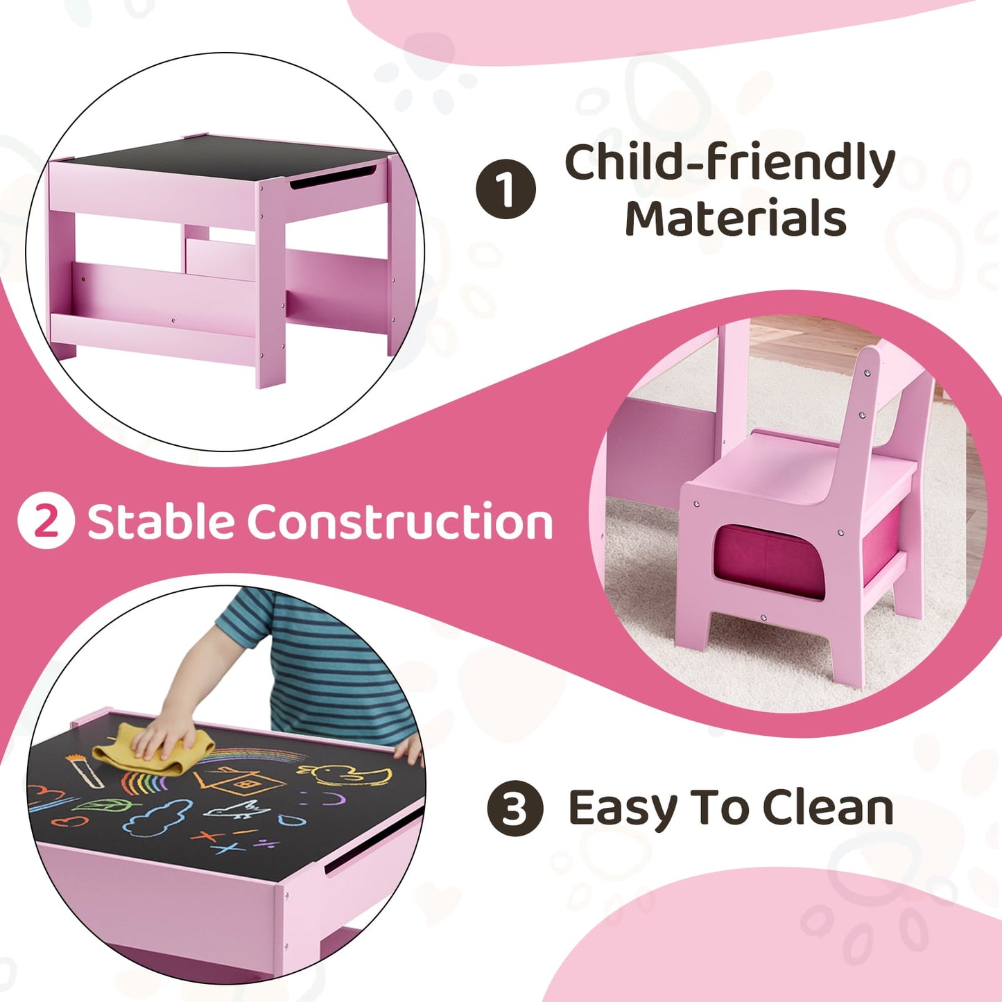 LAZY BUDDY Kids Table and Chairs Set, Toddler Desk with Storage Drawer, Wooden Activity Table Set with Detachable Tabletop, Bookshelf for Classroom/Home/Nursery