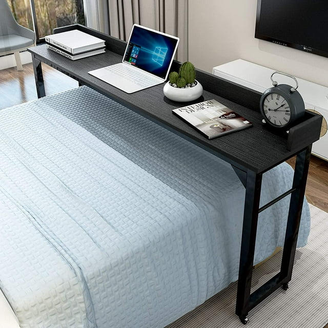 LAZY BUDDY Overbed Table with Wheels for Queen/Full Size Bed 70.8'' Rolling Bed Desk Standing Computer Desk